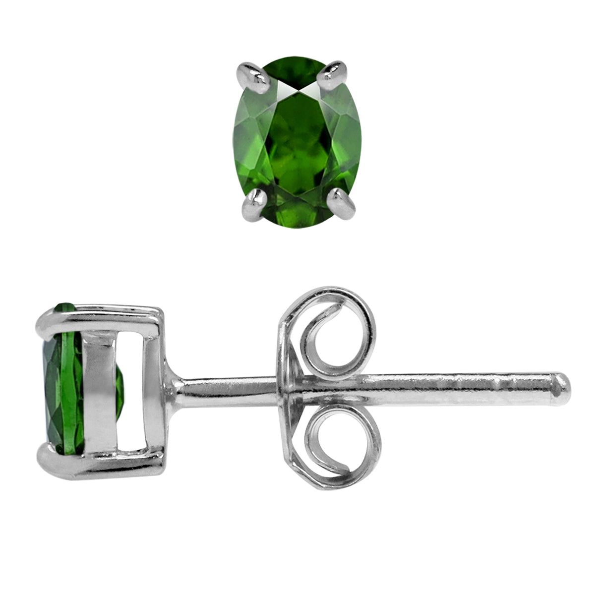 5X4mm Petite Natural Oval Shape Green Chrome Diopside 925 Sterling Silver Stud Earrings silvershake