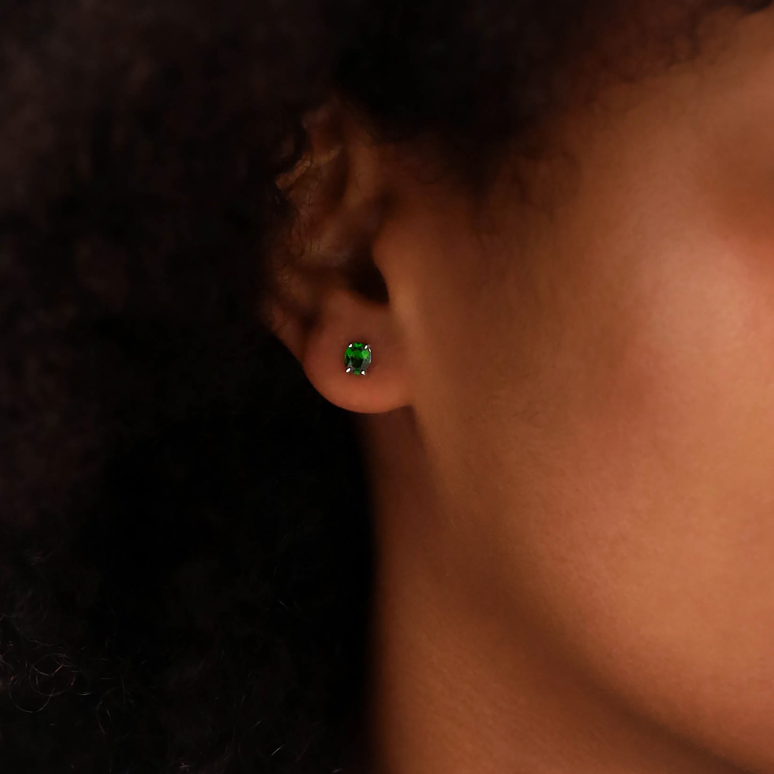 5X4mm Petite Natural Oval Shape Green Chrome Diopside 925 Sterling Silver Stud Earrings silvershake