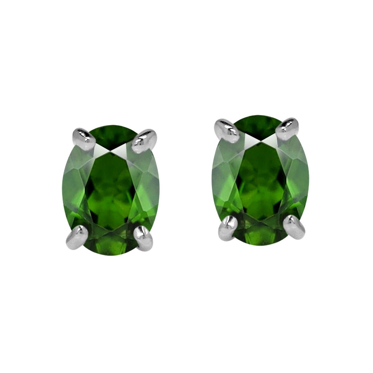 5X4mm Petite Natural Oval Shape Green Chrome Diopside 925 Sterling Silver Stud Earrings silvershake