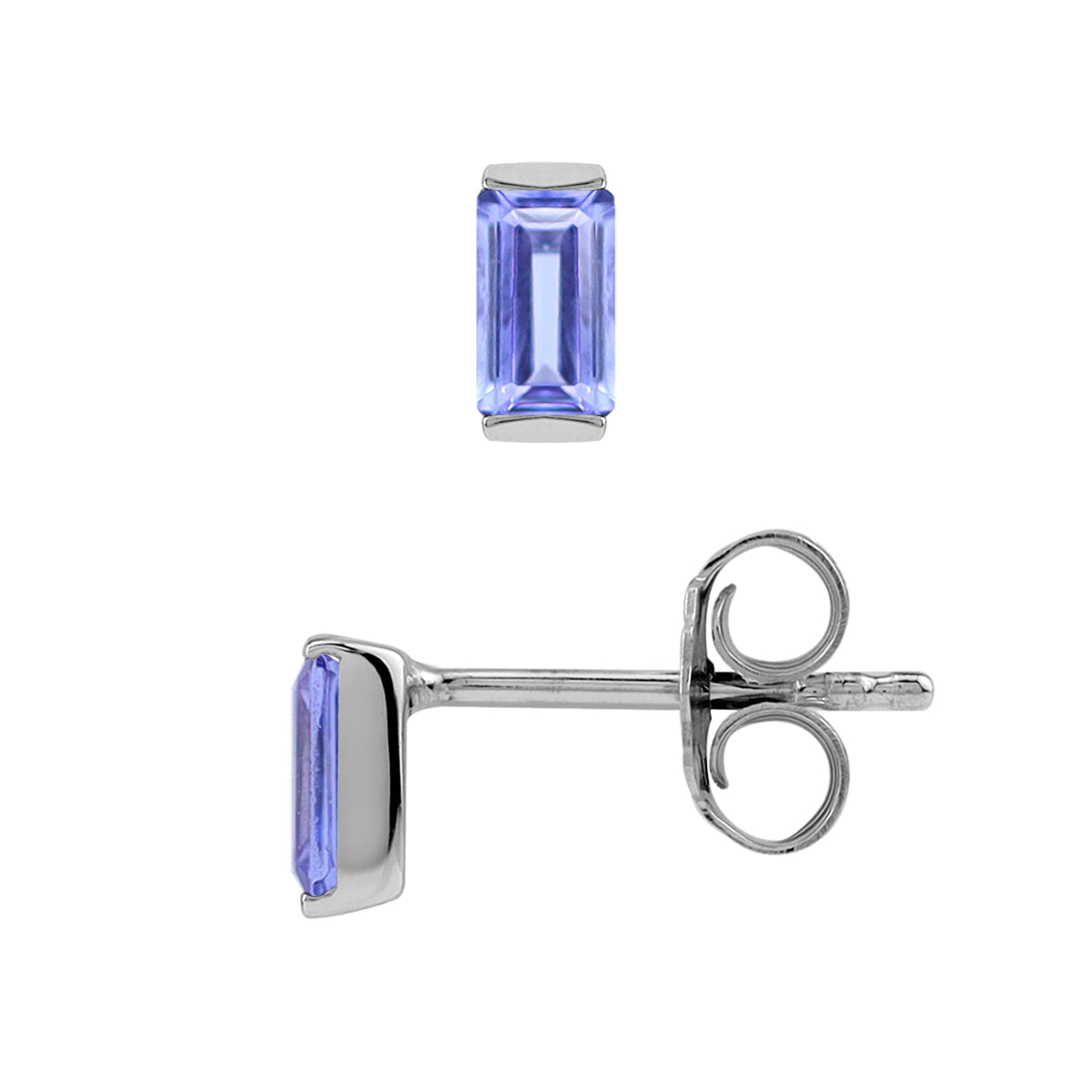 5X3mm Petite Genuine Baguette Shape Violet Tanzanite White Gold Plated 925 Sterling Silver Minimalist Stud Post Earrings