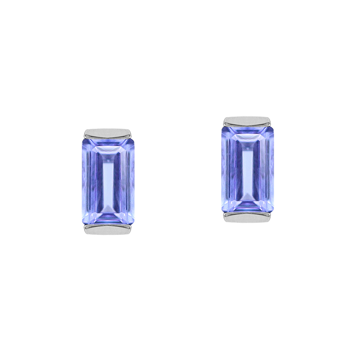 5X3mm Petite Genuine Baguette Shape Violet Tanzanite White Gold Plated 925 Sterling Silver Minimalist Stud Post Earrings