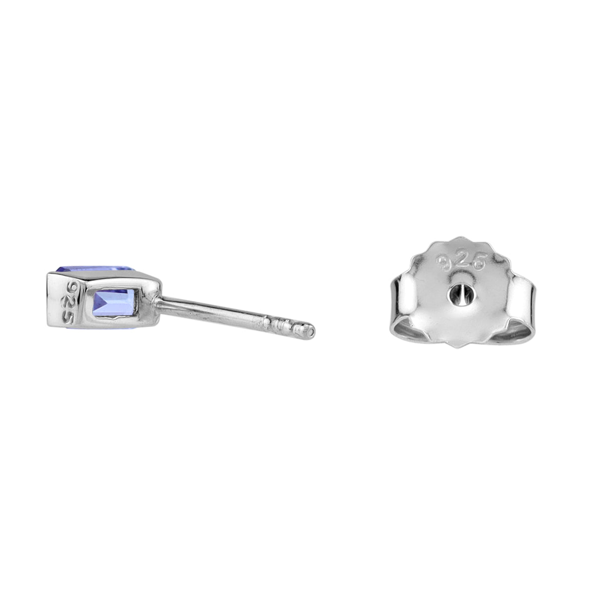 5X3mm Petite Genuine Baguette Shape Violet Tanzanite White Gold Plated 925 Sterling Silver Minimalist Stud Post Earrings