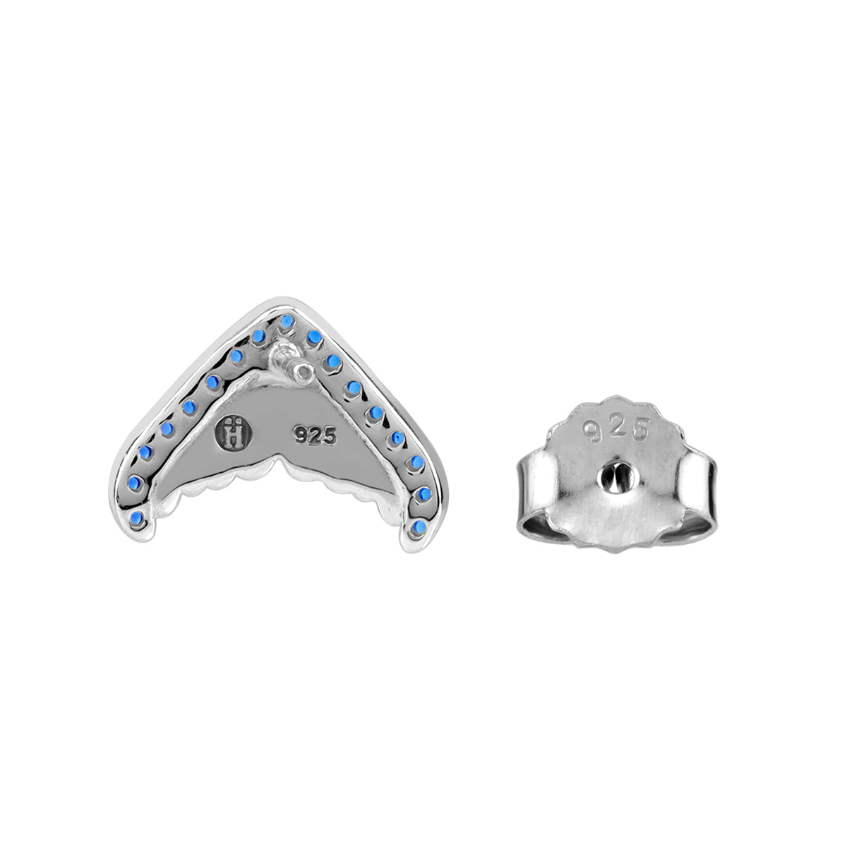 Silvershake Created Blue Sapphire and Enamel White Gold Plated 925 Sterling Silver Dolphin / Whale Tail / Mermaid Sealife Fish Casual Stud Post Earrings
