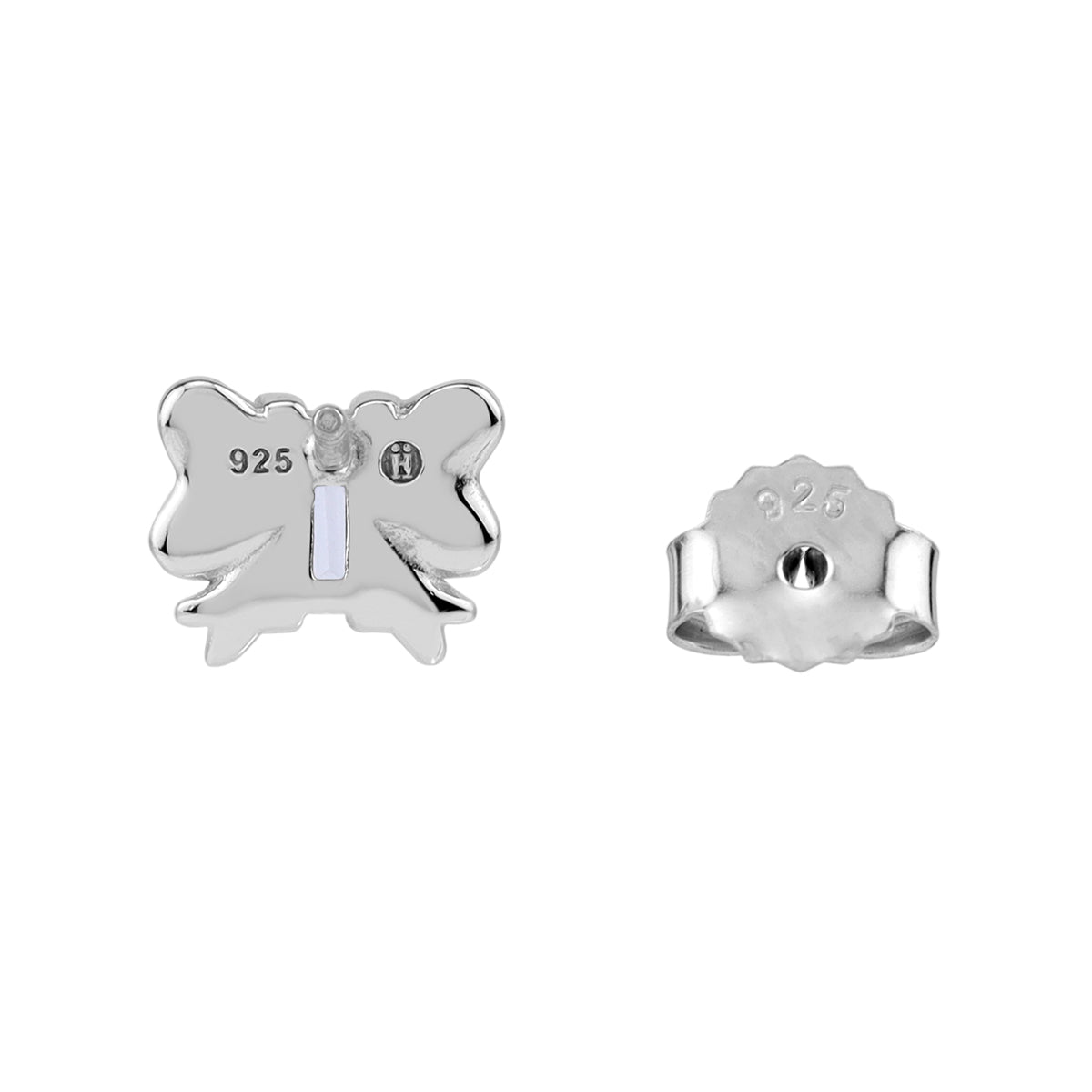 Baguette Shape White CZ 925 Sterling Silver Minimalist Ribbon Bow Trendy Chic Stud Post Earrings silvershake