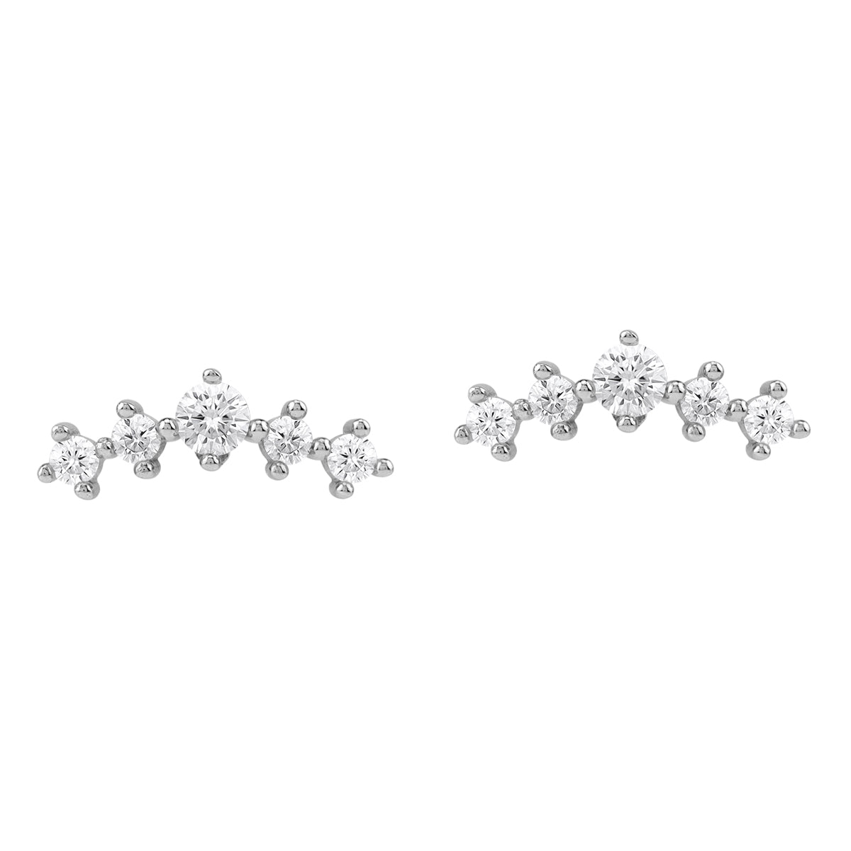 5-Stone White Cubic Zirconia 925 Sterling Silver Trendy Journey Climber Horizontal Stud Earrings silvershake