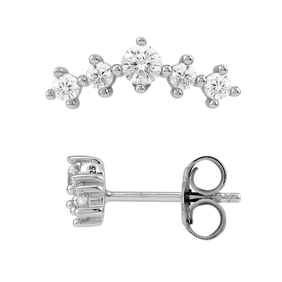 5-Stone White Cubic Zirconia 925 Sterling Silver Trendy Journey Climber Horizontal Stud Earrings silvershake