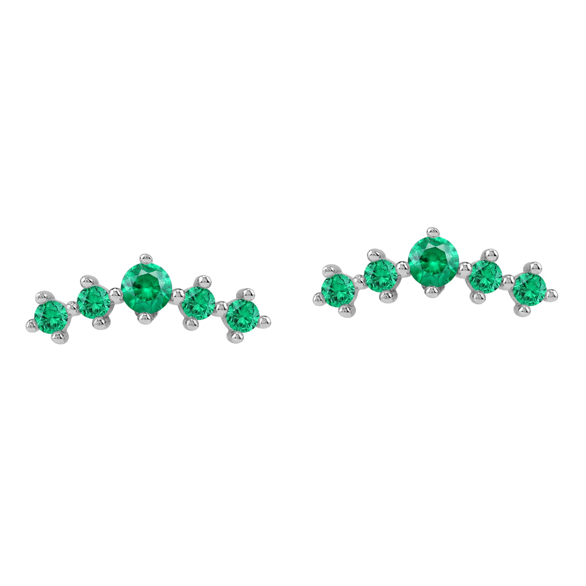 5-Stone Created Nano Green Emerald 925 Sterling Silver Trendy Journey Horizontal Stud Earrings silvershake