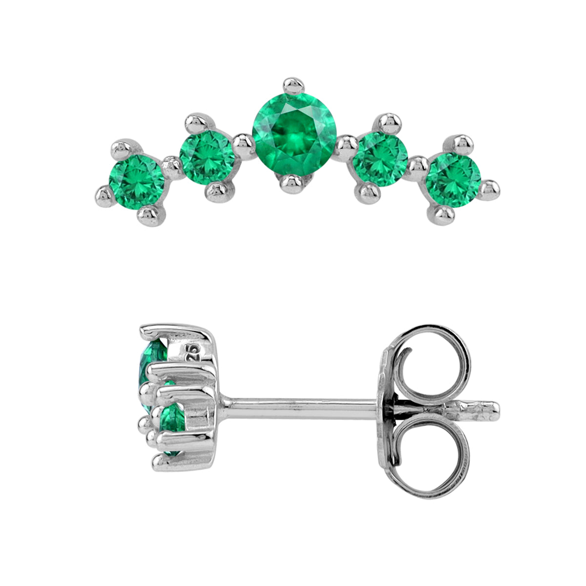 5-Stone Created Nano Green Emerald 925 Sterling Silver Trendy Journey Horizontal Stud Earrings silvershake
