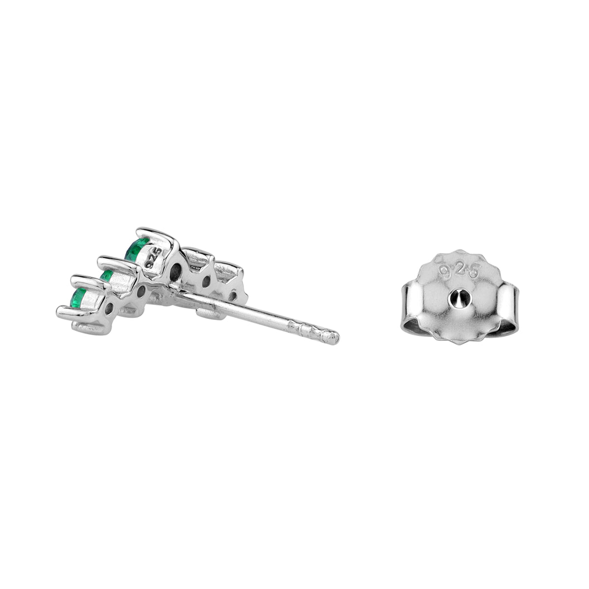 5-Stone Created Nano Green Emerald 925 Sterling Silver Trendy Journey Horizontal Stud Earrings silvershake