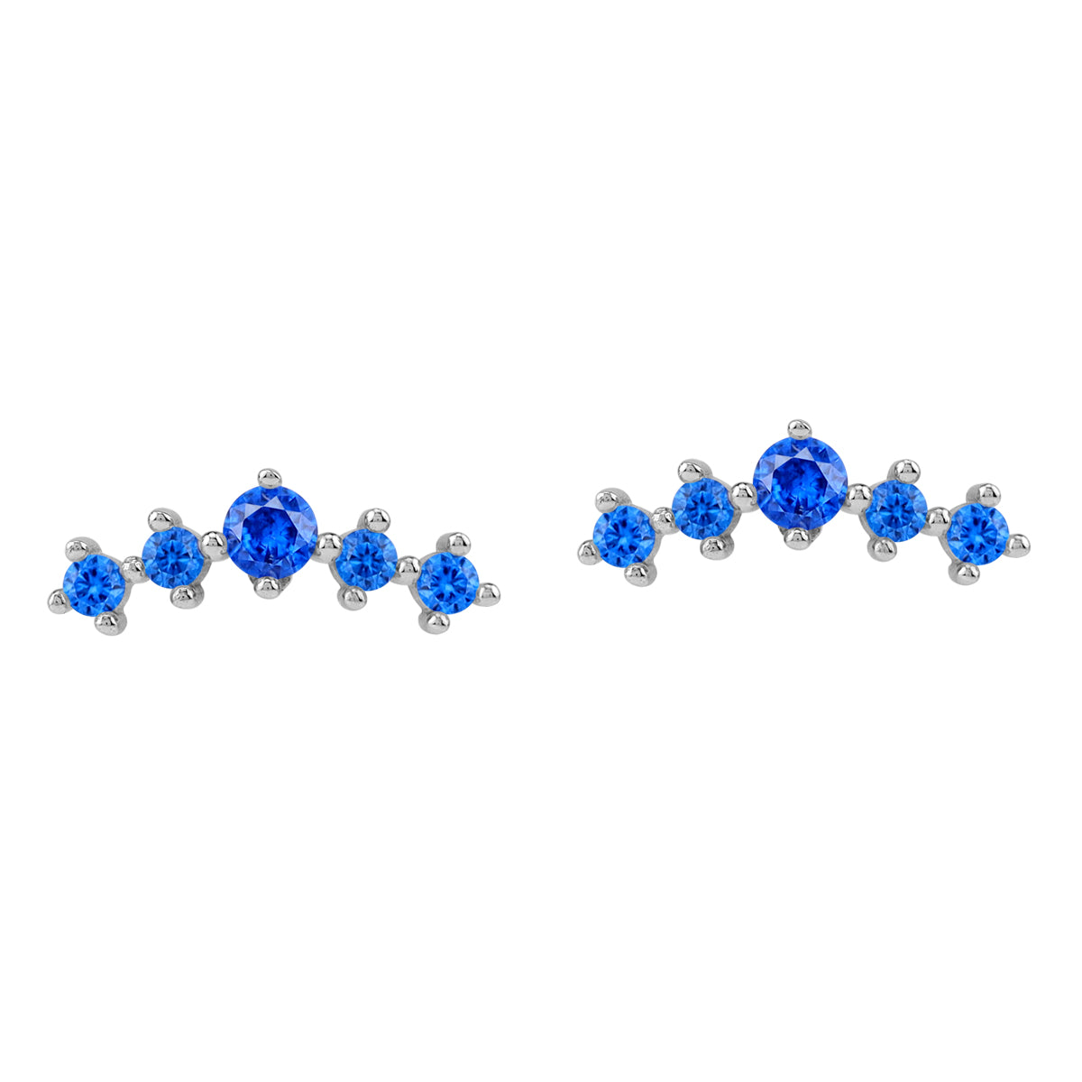 5-Stone Created Blue Sapphire 925 Sterling Silver Trendy Journey Climber Horizontal Stud Earrings silvershake