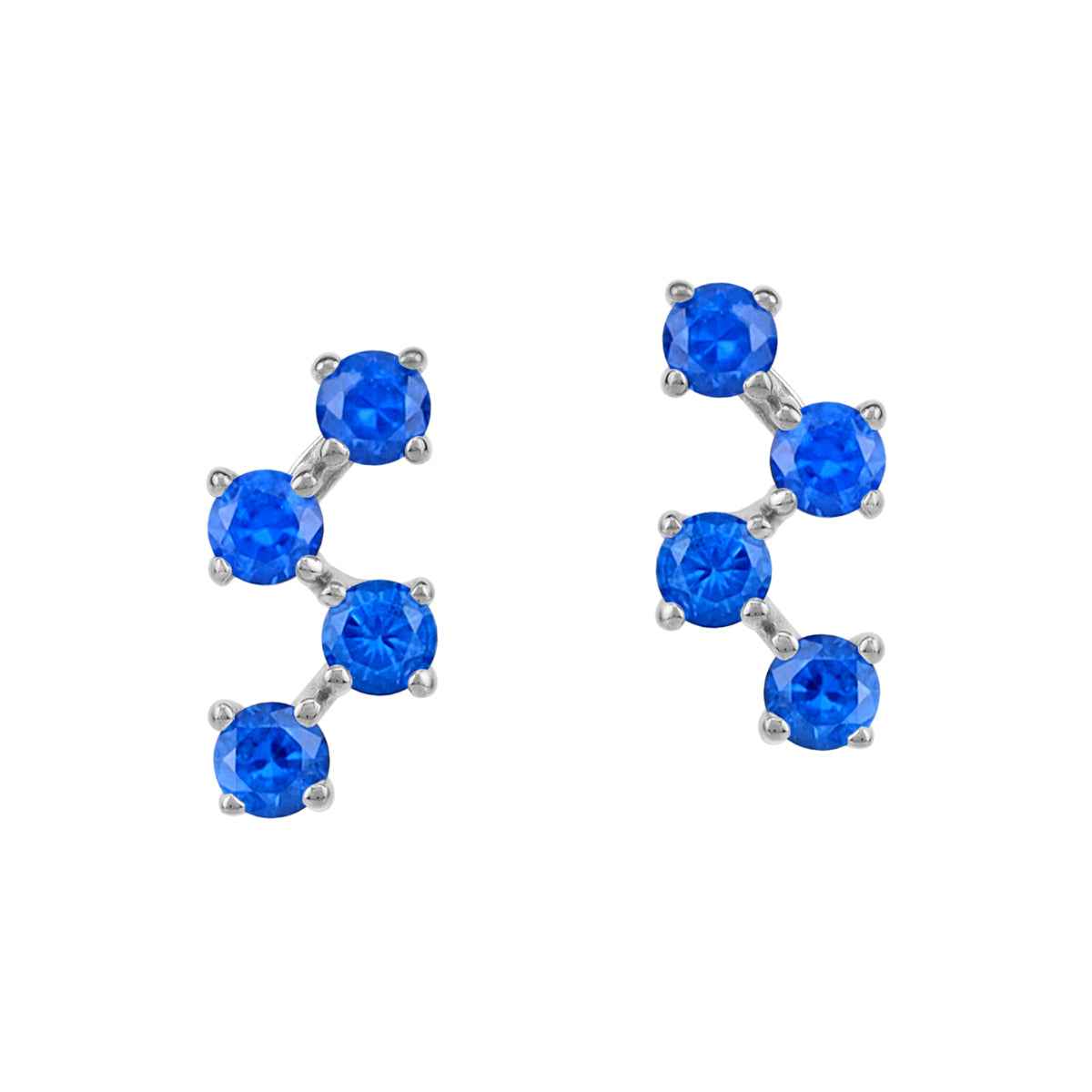 Created Round Shape Blue Sapphire White Gold Plated 925 Sterling Silver Minimalist Zigzag Trendy Chic Stud Post Earrings September Gemstone Birthstone