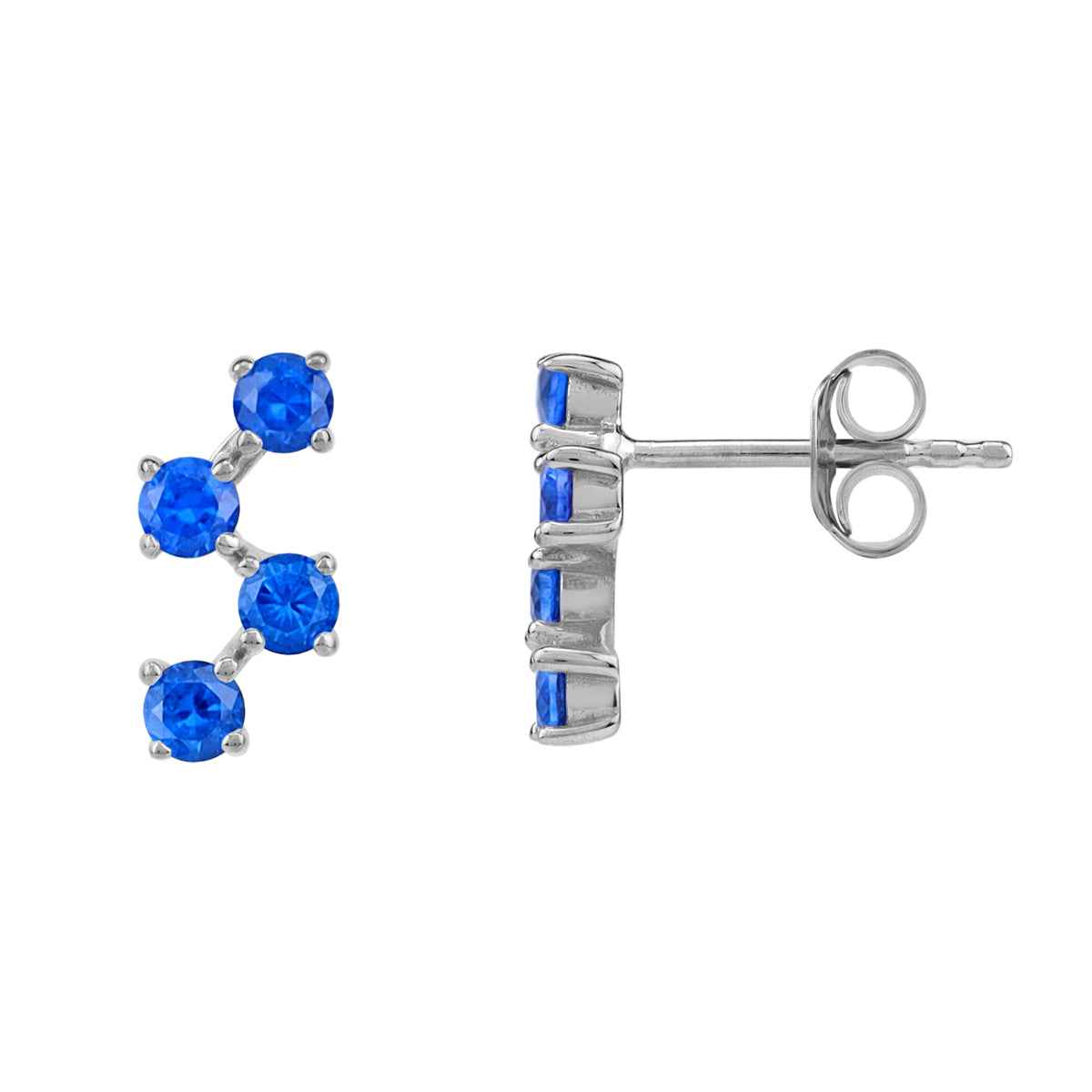 Created Round Shape Blue Sapphire White Gold Plated 925 Sterling Silver Minimalist Zigzag Trendy Chic Stud Post Earrings September Gemstone Birthstone