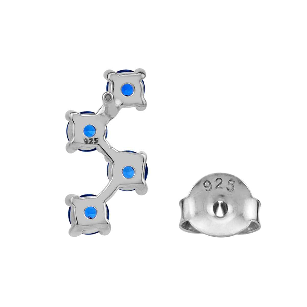 Created Round Shape Blue Sapphire White Gold Plated 925 Sterling Silver Minimalist Zigzag Trendy Chic Stud Post Earrings September Gemstone Birthstone