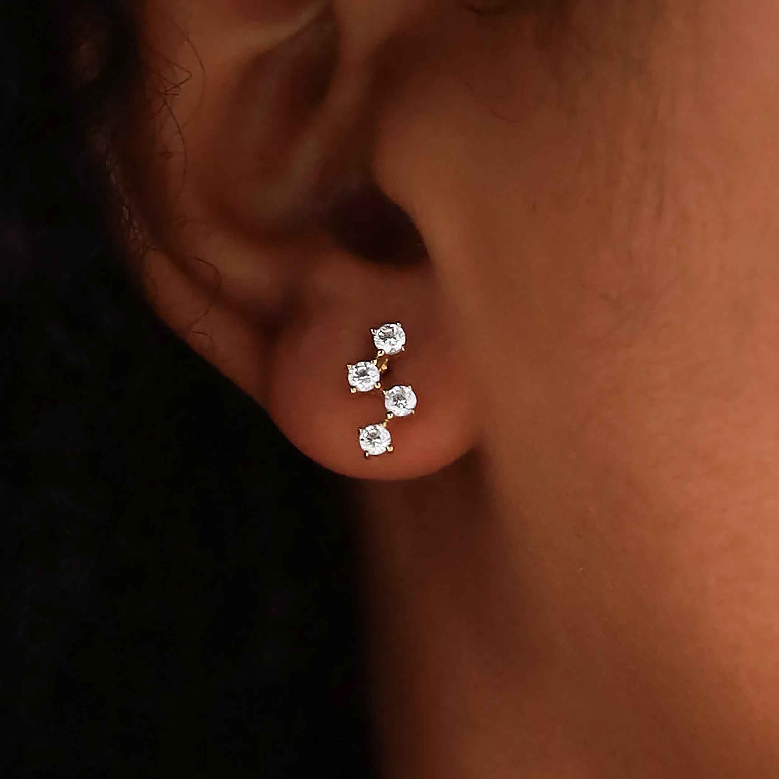 Created Round Shape Nano Green Emerald White Gold Plated 925 Sterling Silver Minimalist Zigzag Trendy Chic Stud Post Earrings May Gemstone Birthstone