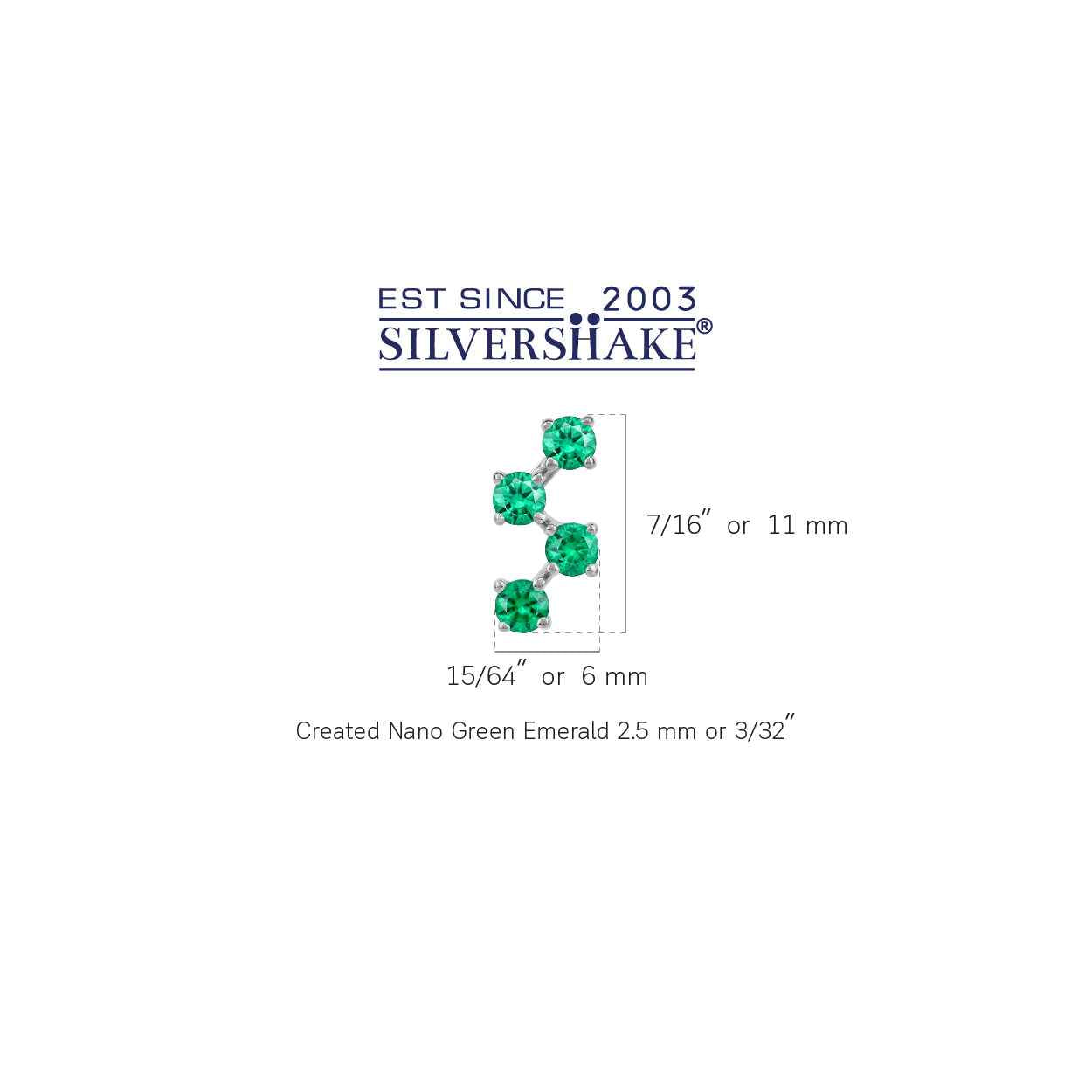 Created Round Shape Nano Green Emerald White Gold Plated 925 Sterling Silver Minimalist Zigzag Trendy Chic Stud Post Earrings May Gemstone Birthstone