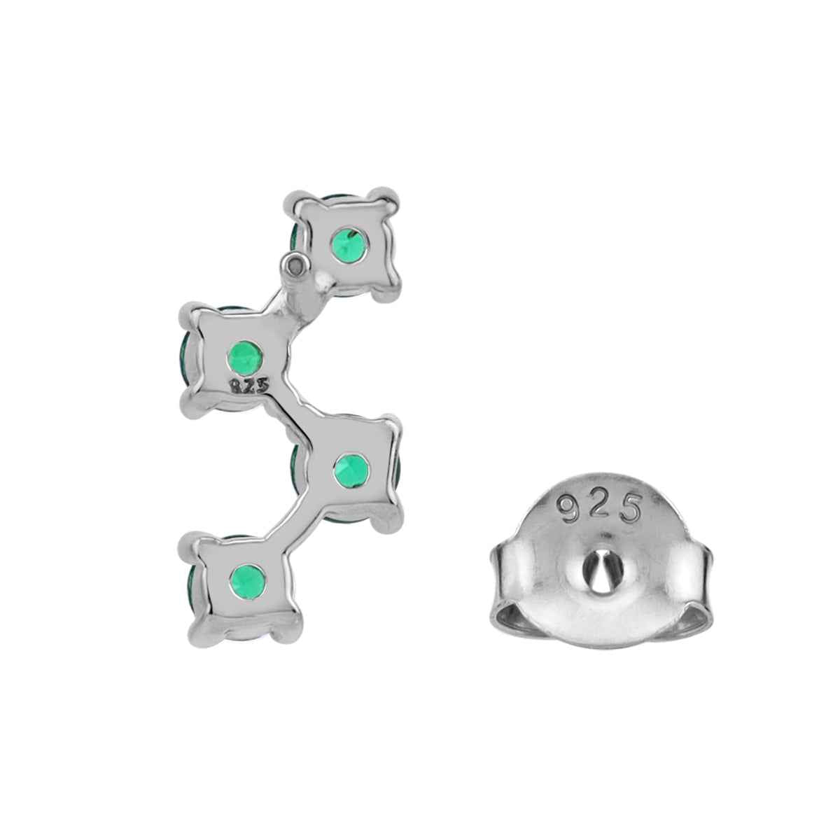 Created Round Shape Nano Green Emerald White Gold Plated 925 Sterling Silver Minimalist Zigzag Trendy Chic Stud Post Earrings May Gemstone Birthstone