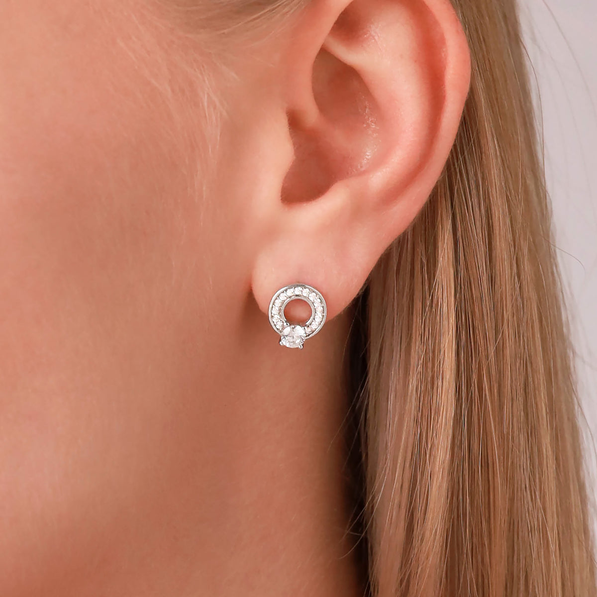 Round Shape White CZ 925 Sterling Silver Minimalist O Circle Trendy Geometric Stud Post Earrings silvershake