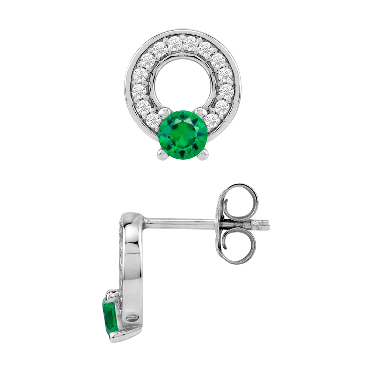 Round Nano Green Emerald & CZ 925 Sterling Silver Minimalist O Circle Geometric Stud Post Earrings silvershake