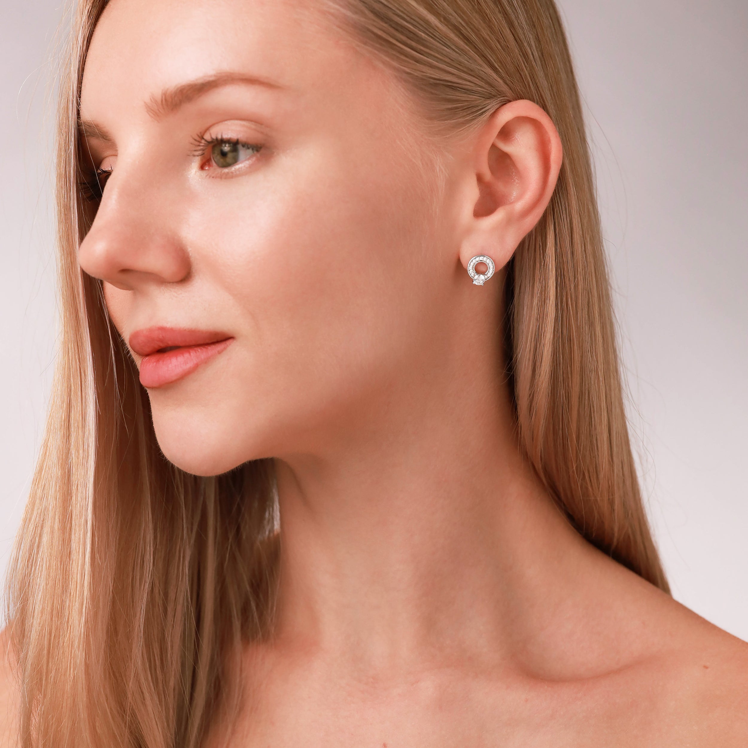 Round Nano Green Emerald & CZ 925 Sterling Silver Minimalist O Circle Geometric Stud Post Earrings silvershake