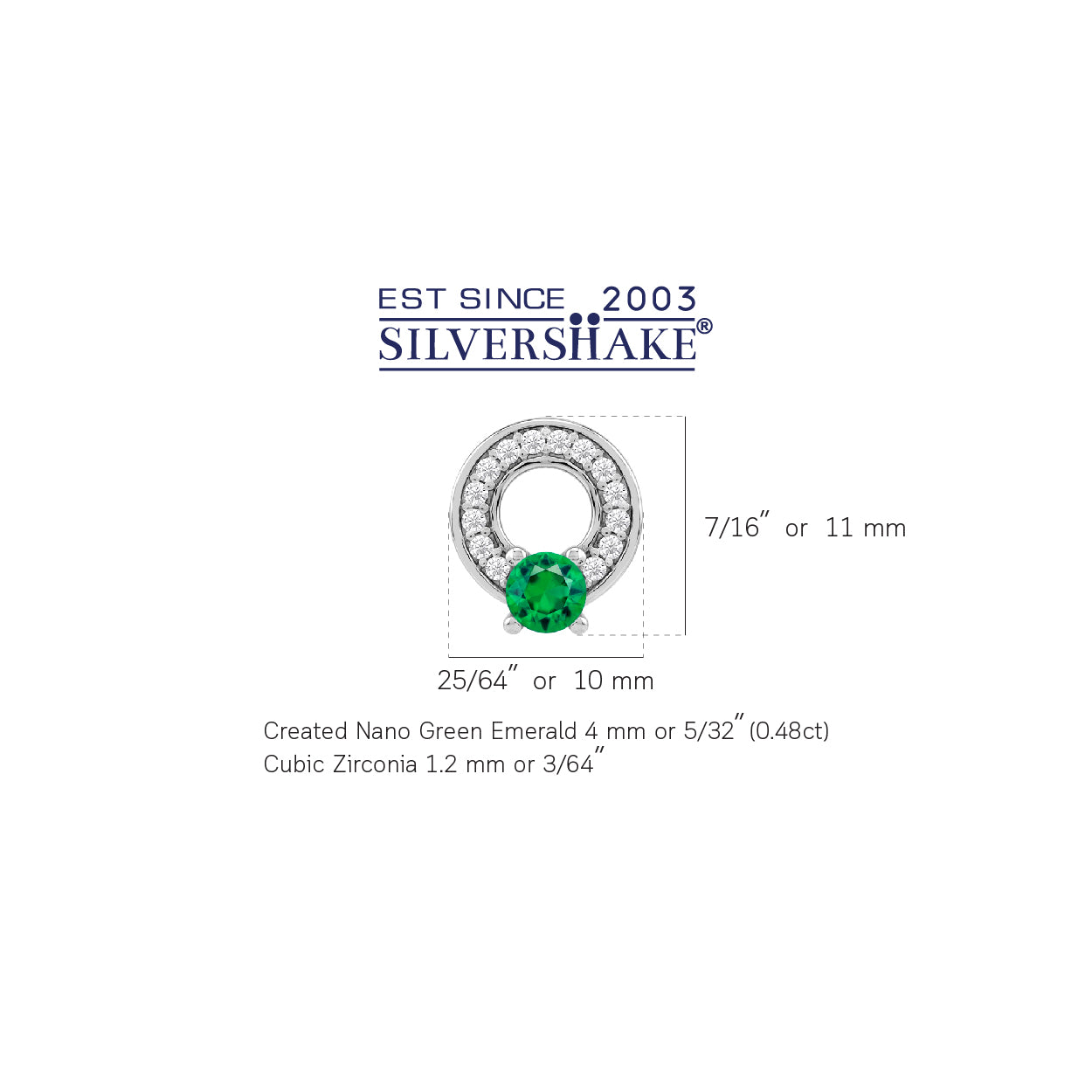 Round Nano Green Emerald & CZ 925 Sterling Silver Minimalist O Circle Geometric Stud Post Earrings silvershake