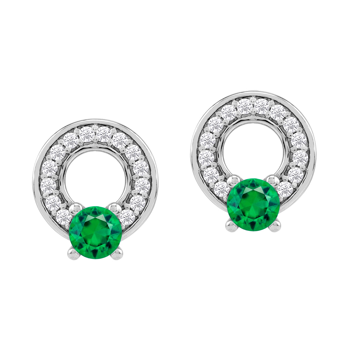 Round Nano Green Emerald & CZ 925 Sterling Silver Minimalist O Circle Geometric Stud Post Earrings silvershake