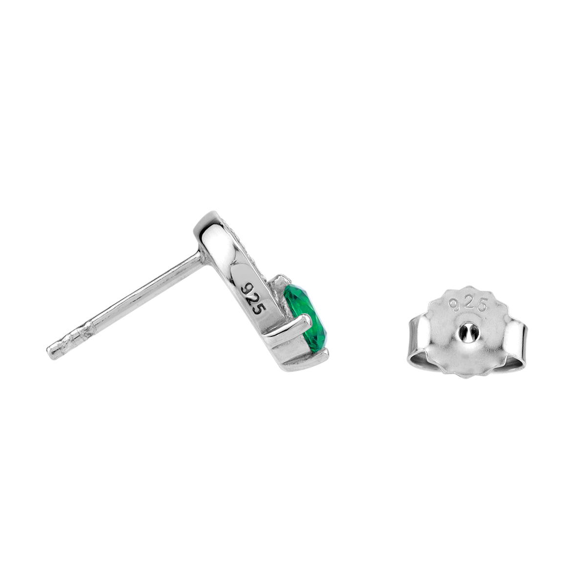 Round Nano Green Emerald & CZ 925 Sterling Silver Minimalist O Circle Geometric Stud Post Earrings silvershake