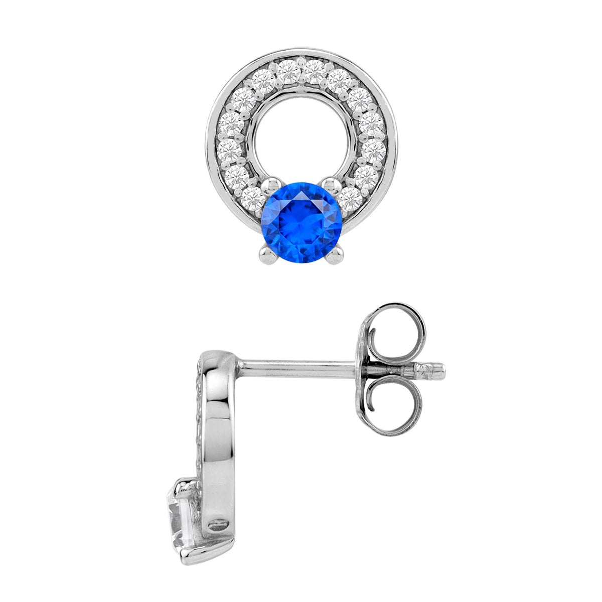 Round Blue Sapphire & CZ 925 Sterling Silver Minimalist O Circle Trendy Geometric Stud Post Earrings silvershake