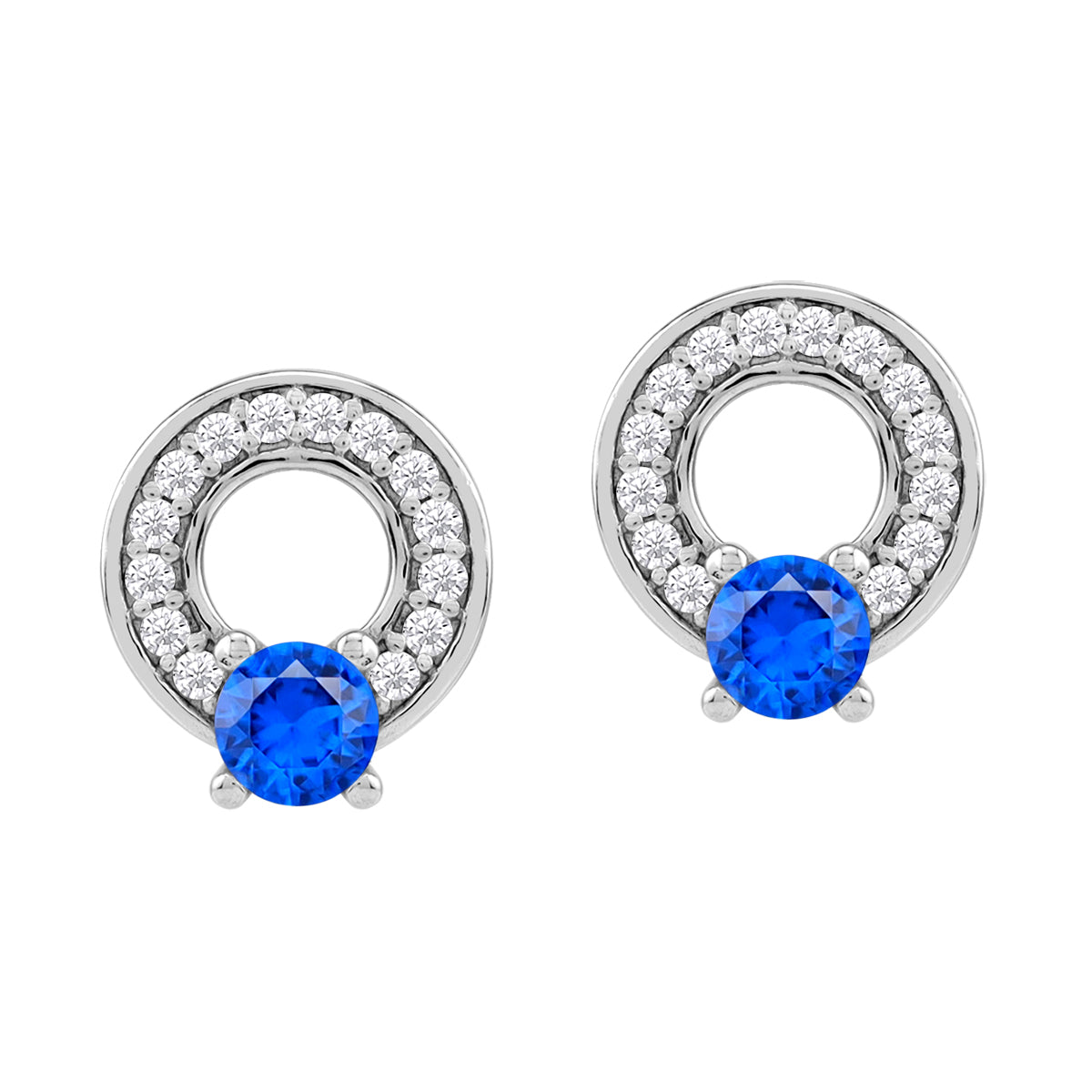 Round Blue Sapphire & CZ 925 Sterling Silver Minimalist O Circle Trendy Geometric Stud Post Earrings silvershake
