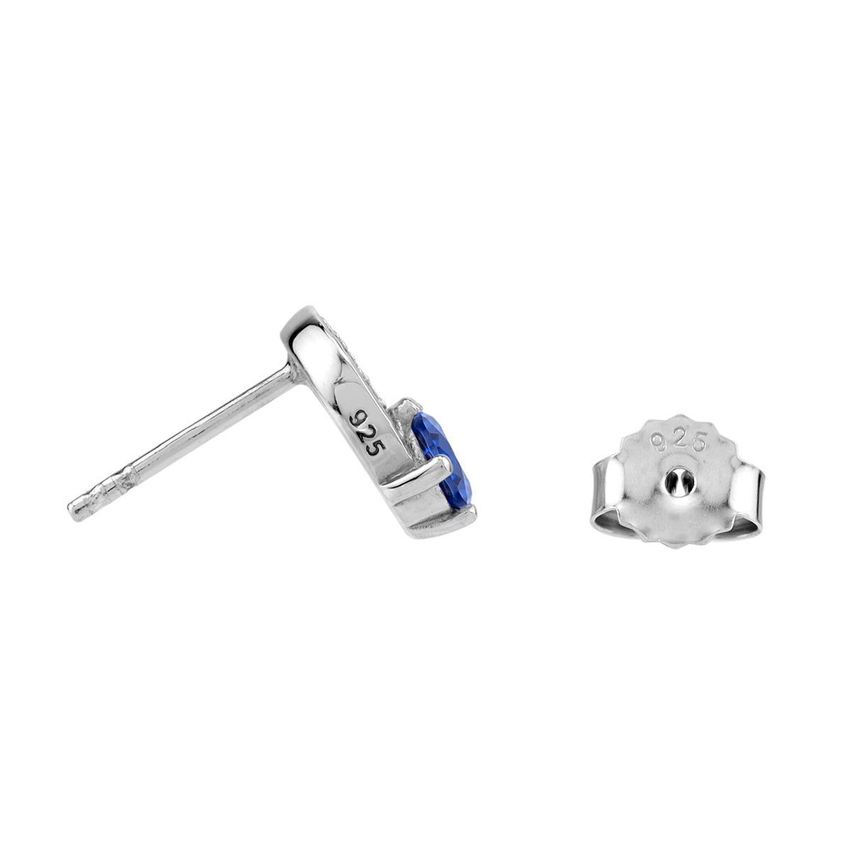 Round Blue Sapphire & CZ 925 Sterling Silver Minimalist O Circle Trendy Geometric Stud Post Earrings silvershake