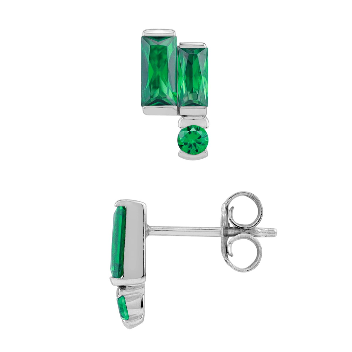 Created Nano Green Emerald 925 Sterling Silver Minimalist Twin Baguette Geometric Stud Post Earrings silvershake