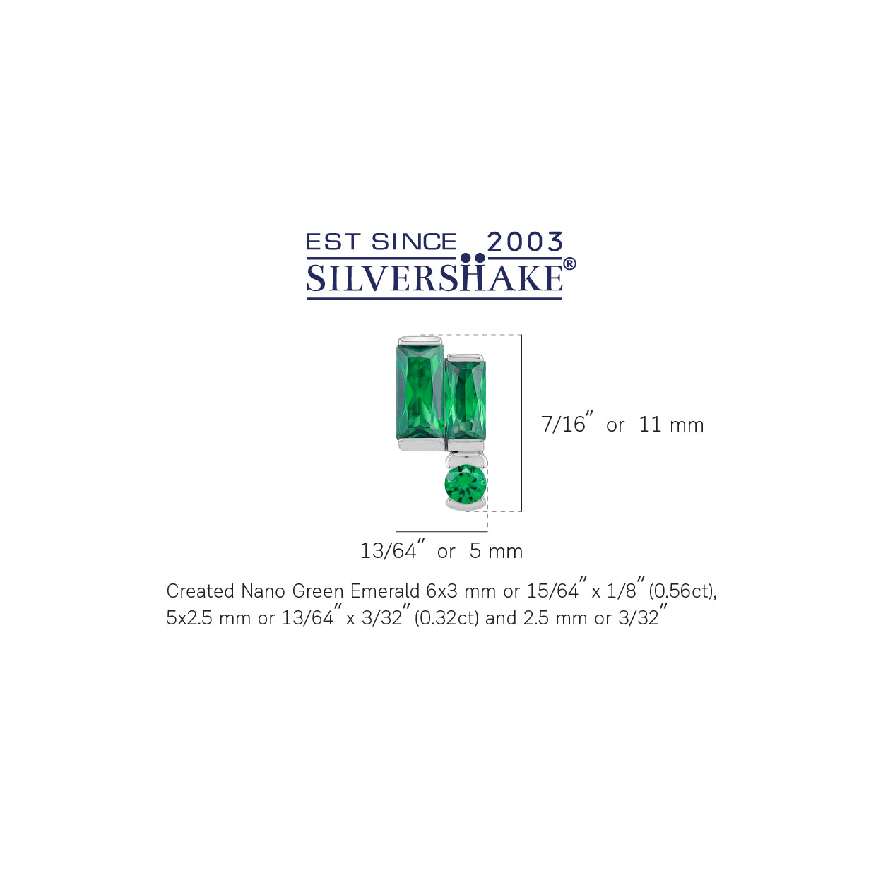 Created Nano Green Emerald 925 Sterling Silver Minimalist Twin Baguette Geometric Stud Post Earrings silvershake