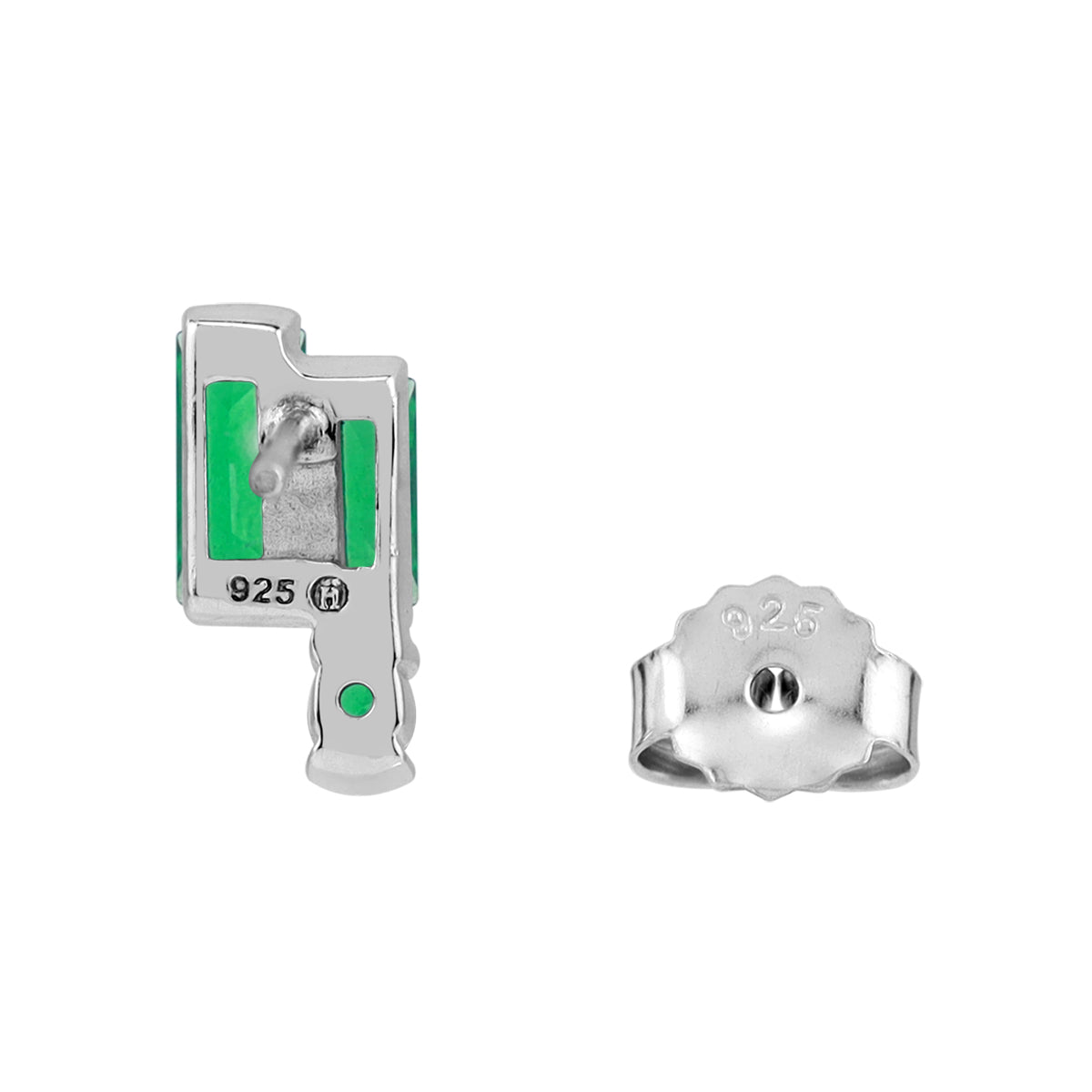 Created Nano Green Emerald 925 Sterling Silver Minimalist Twin Baguette Geometric Stud Post Earrings silvershake