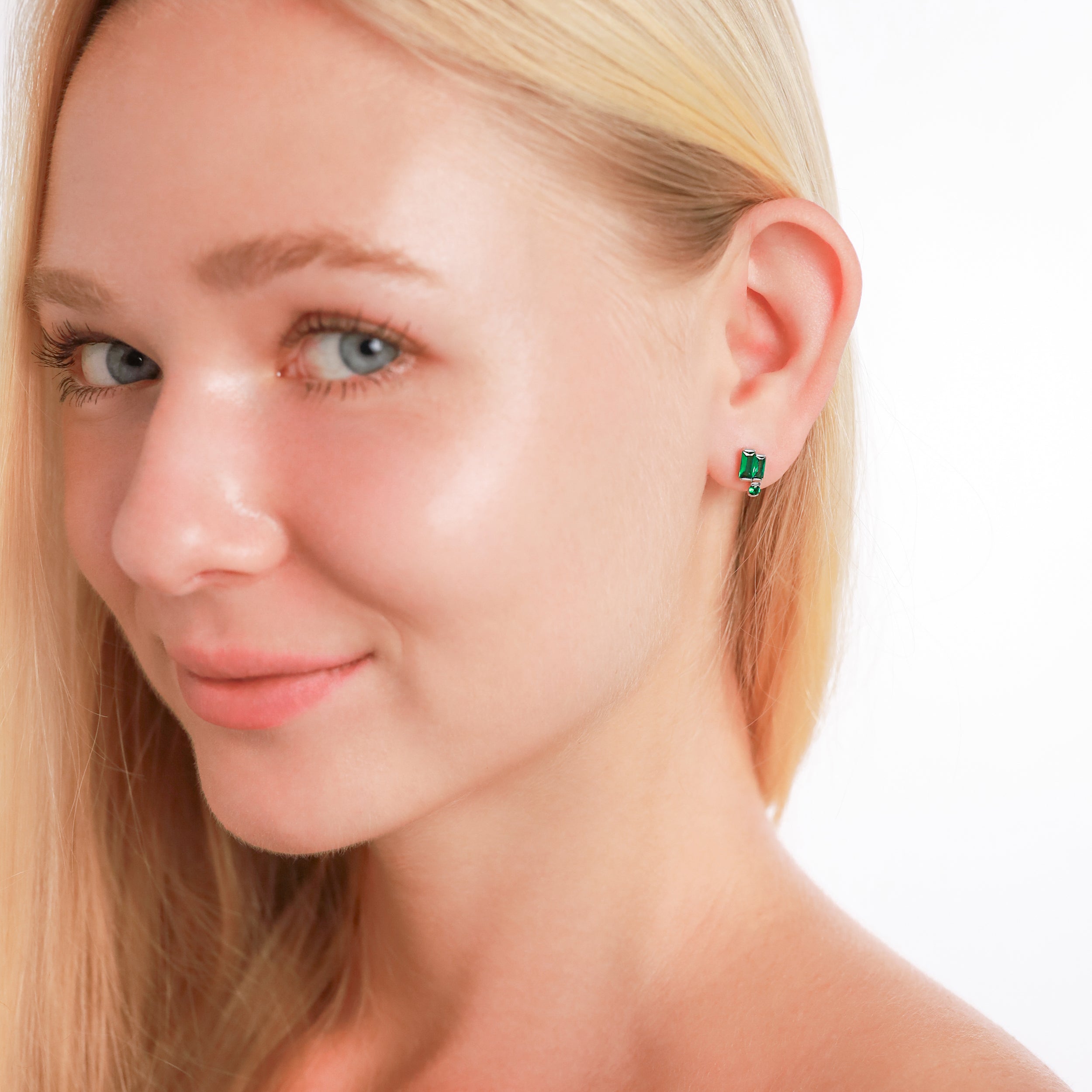 Created Blue Sapphire 925 Sterling Silver Minimalist Twin Baguette Geometric Stud Post Earrings silvershake