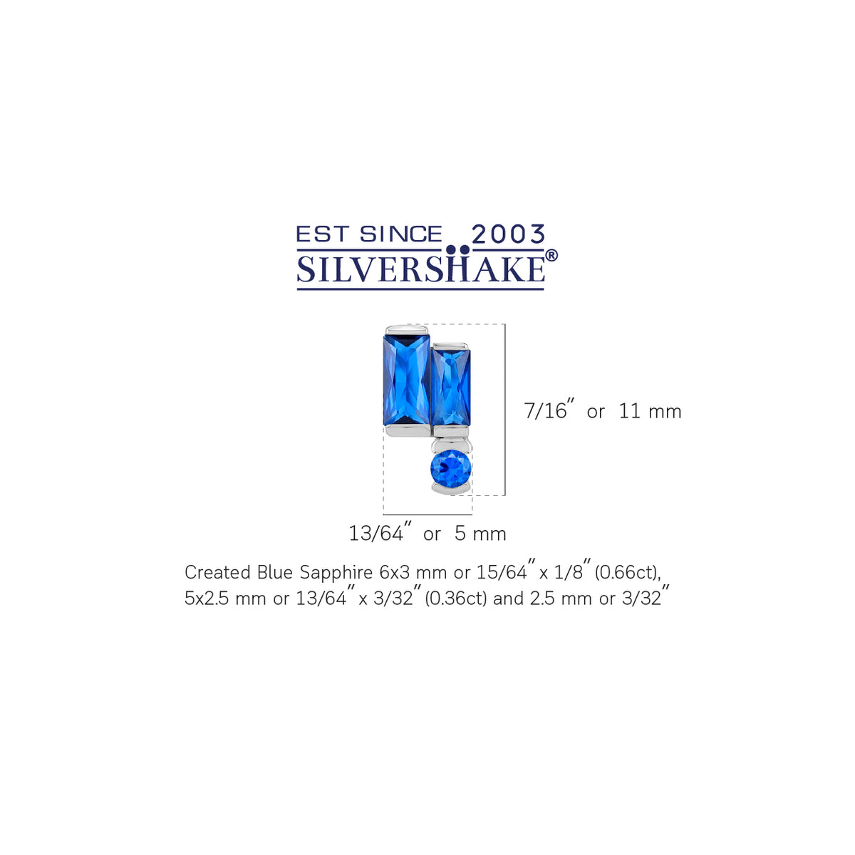 Created Blue Sapphire 925 Sterling Silver Minimalist Twin Baguette Geometric Stud Post Earrings silvershake