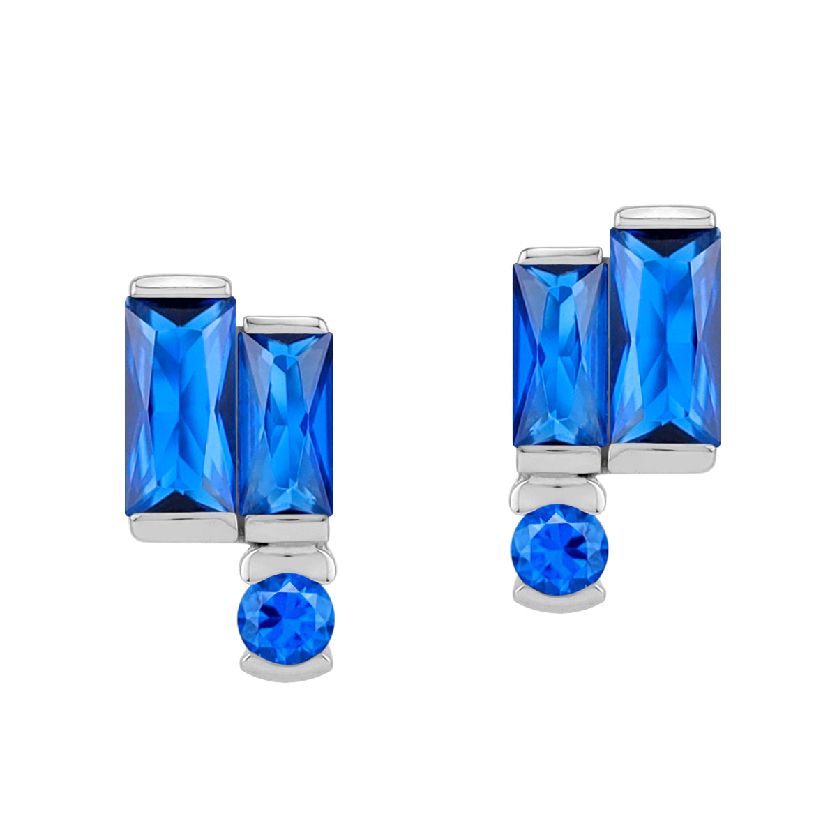 Created Blue Sapphire 925 Sterling Silver Minimalist Twin Baguette Geometric Stud Post Earrings silvershake