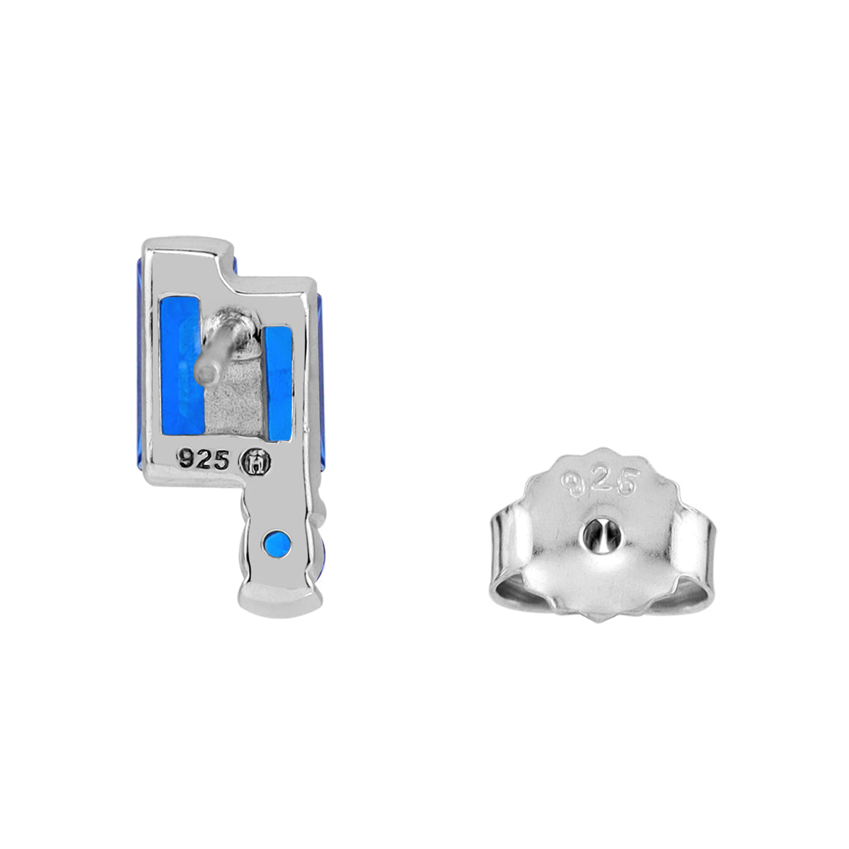 Created Blue Sapphire 925 Sterling Silver Minimalist Twin Baguette Geometric Stud Post Earrings silvershake