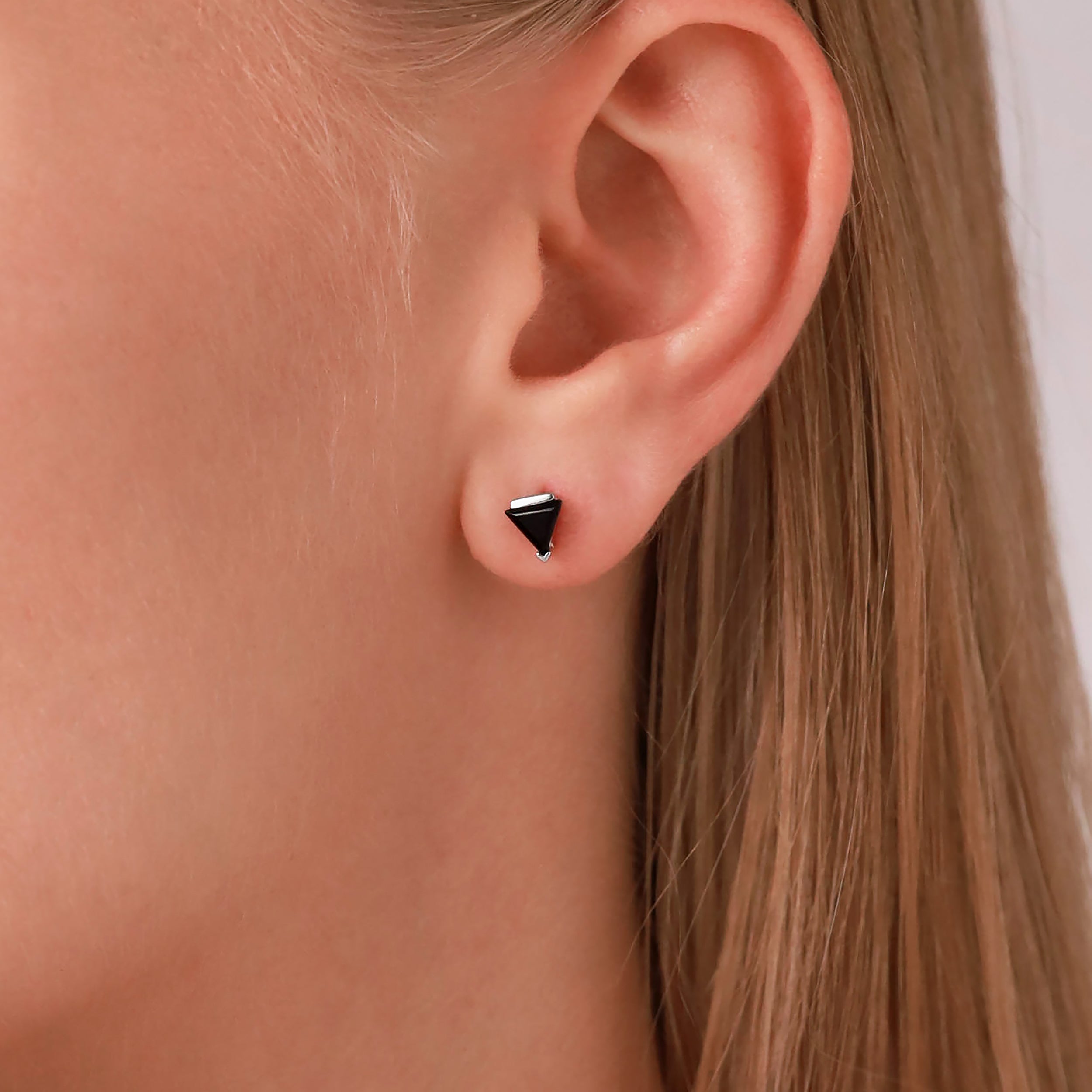 Petite 5MM Triangle Natural Black Onyx 925 Sterling Silver Minimalist Trendy Geometric Stud Earrings silvershake