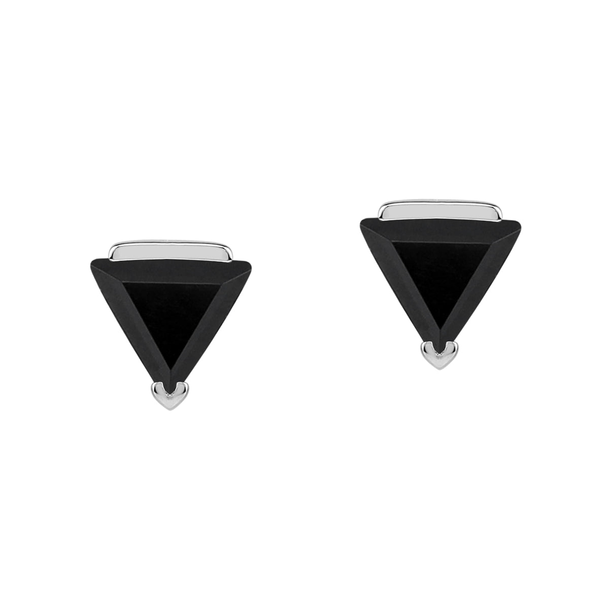 Petite 5MM Triangle Natural Black Onyx 925 Sterling Silver Minimalist Trendy Geometric Stud Earrings silvershake