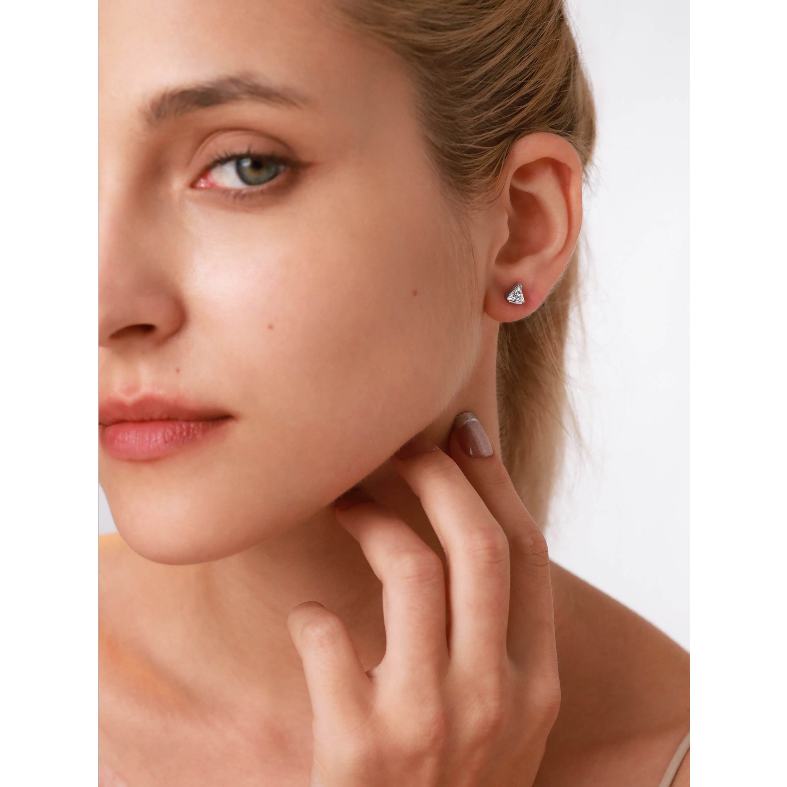 Petite 5MM Triangle Created Blue Sapphire 925 Sterling Silver Minimalist Geometric Stud Earrings silvershake