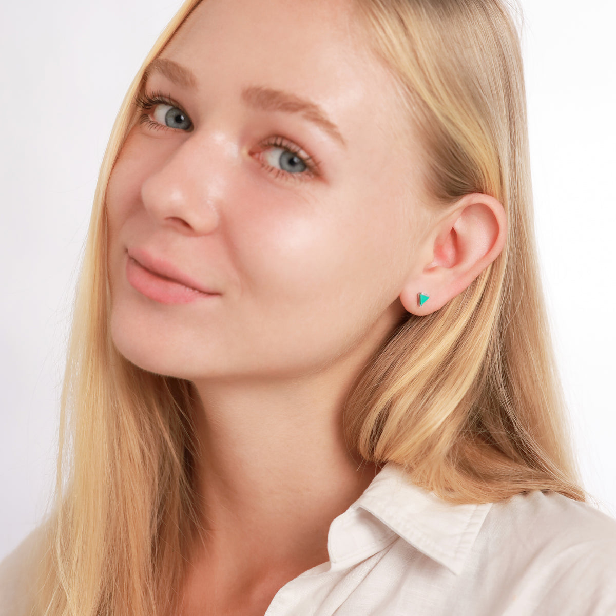 Petite 5MM Triangle Created Green Turquoise 925 Sterling Silver Minimalist Geometric Stud Earrings silvershake