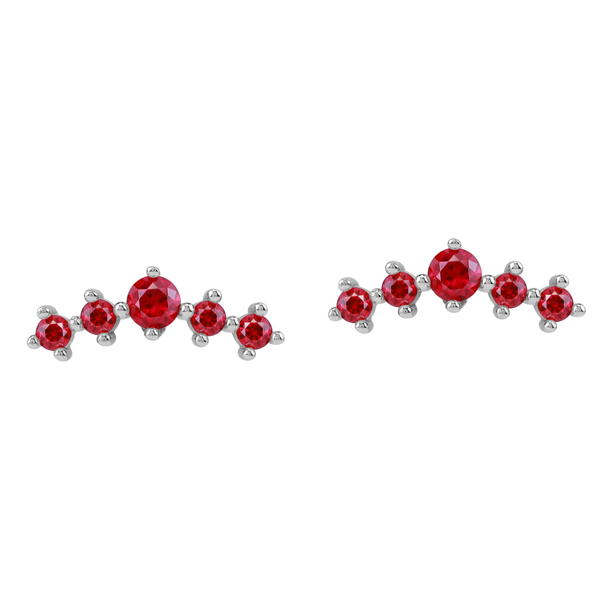 5-Stone Simulated Red Ruby 925 Sterling Silver Trendy Chic Journey Climber Horizontal Stud Earrings silvershake