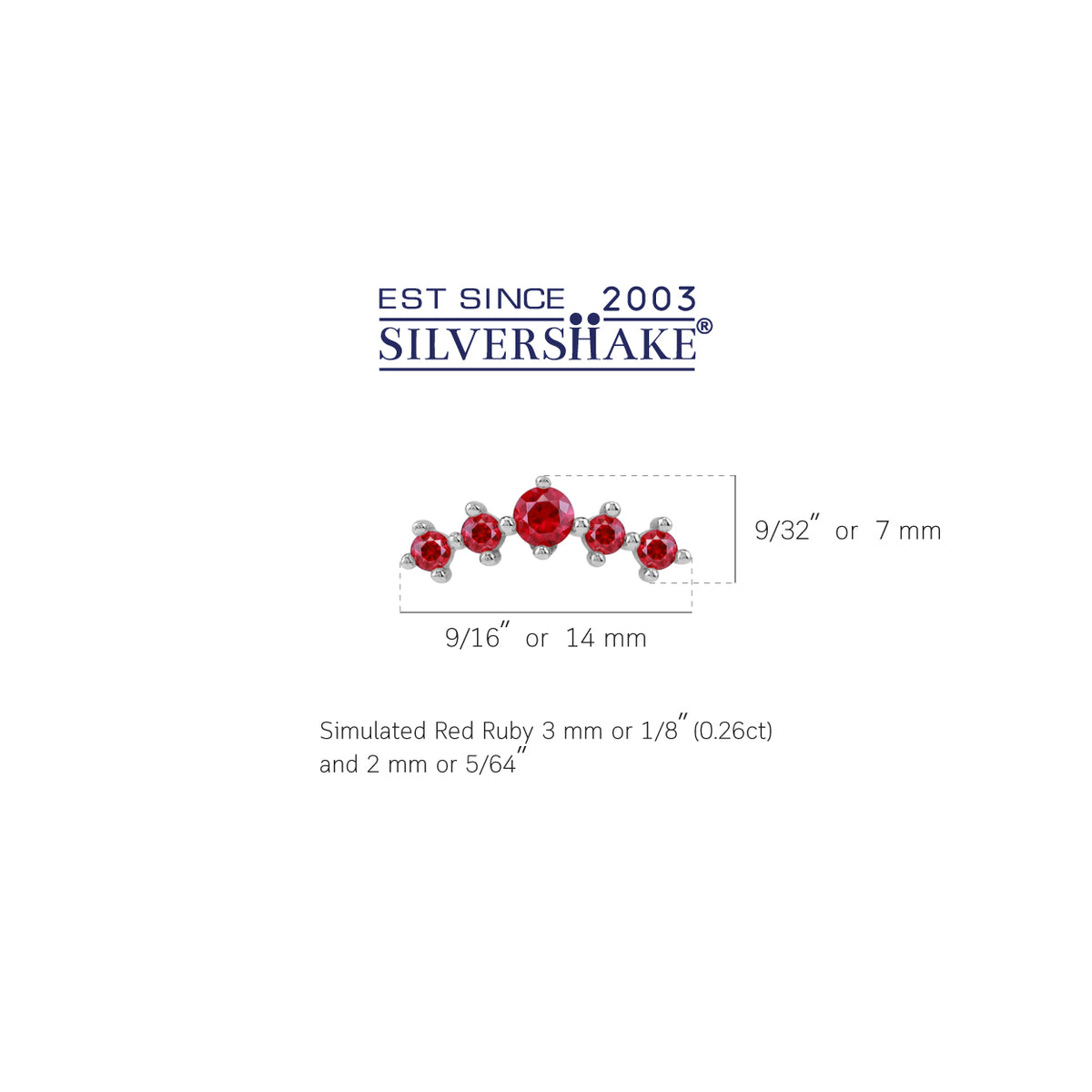 5-Stone Simulated Red Ruby 925 Sterling Silver Trendy Chic Journey Climber Horizontal Stud Earrings silvershake