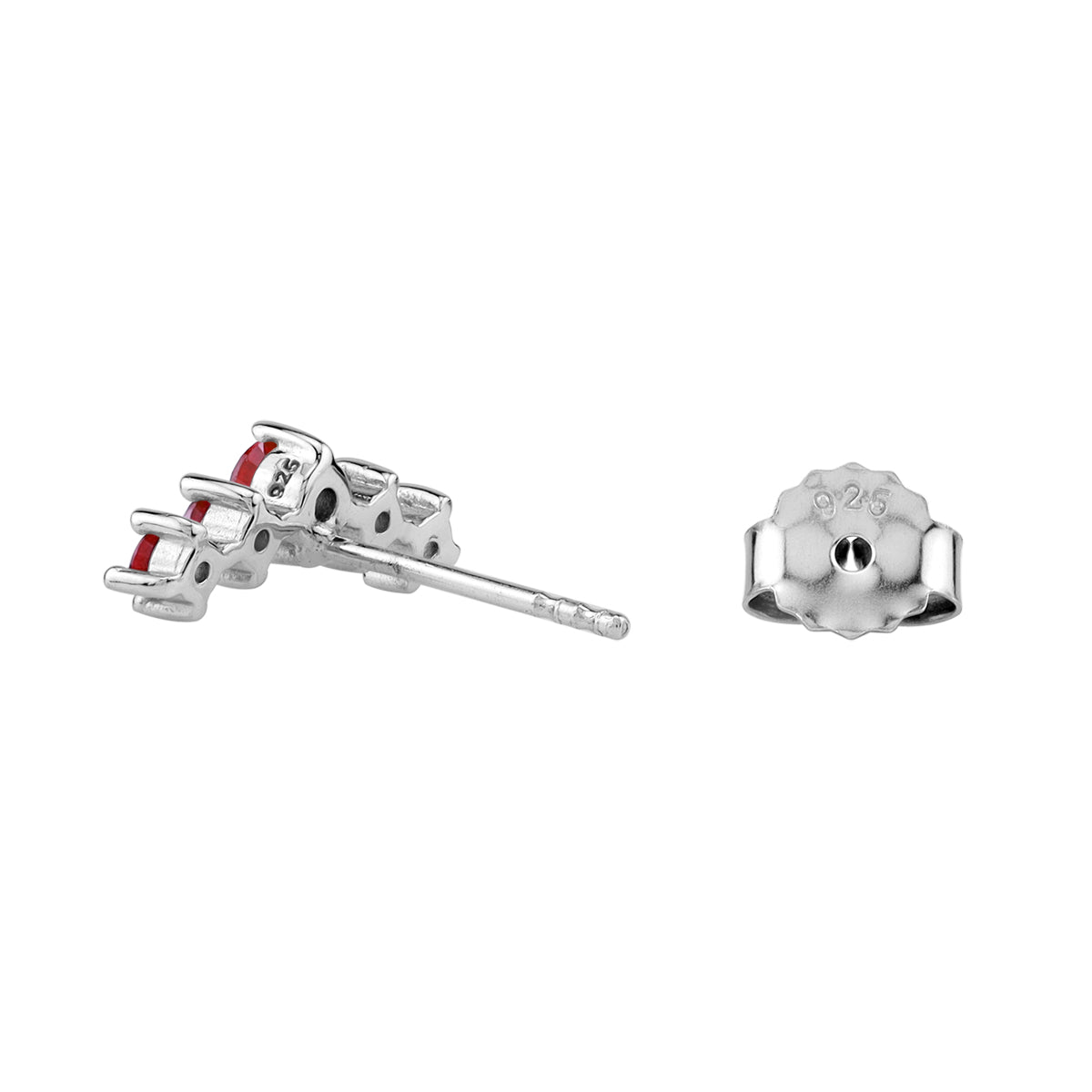 5-Stone Simulated Red Ruby 925 Sterling Silver Trendy Chic Journey Climber Horizontal Stud Earrings silvershake