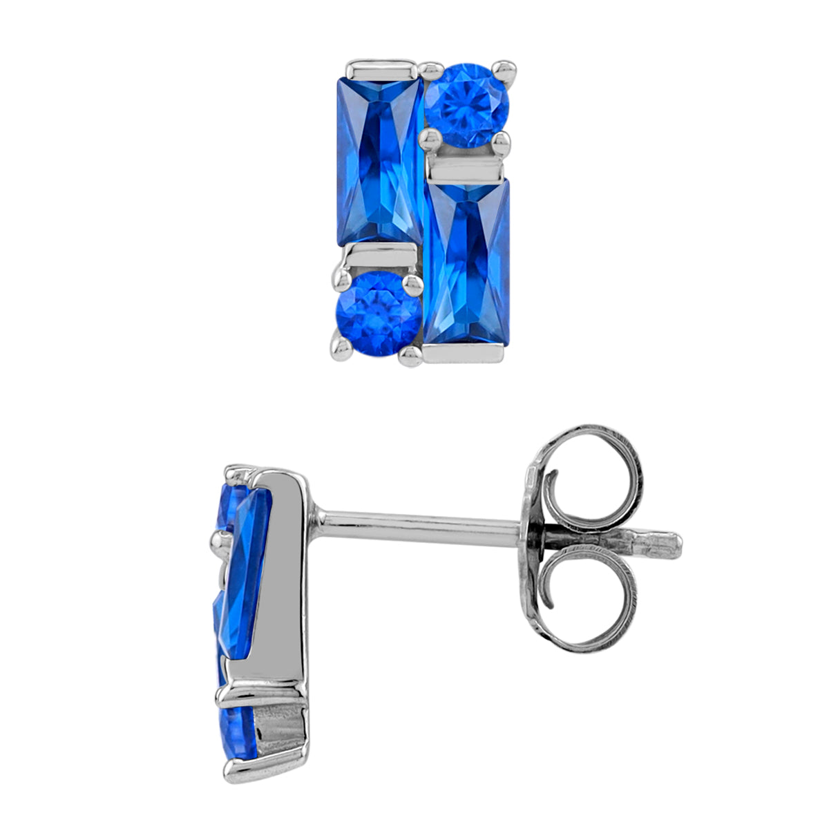 Created Blue Sapphire 925 Sterling Silver Minimalist Fashion Geometric Cluster Stud Post Earrings silvershake