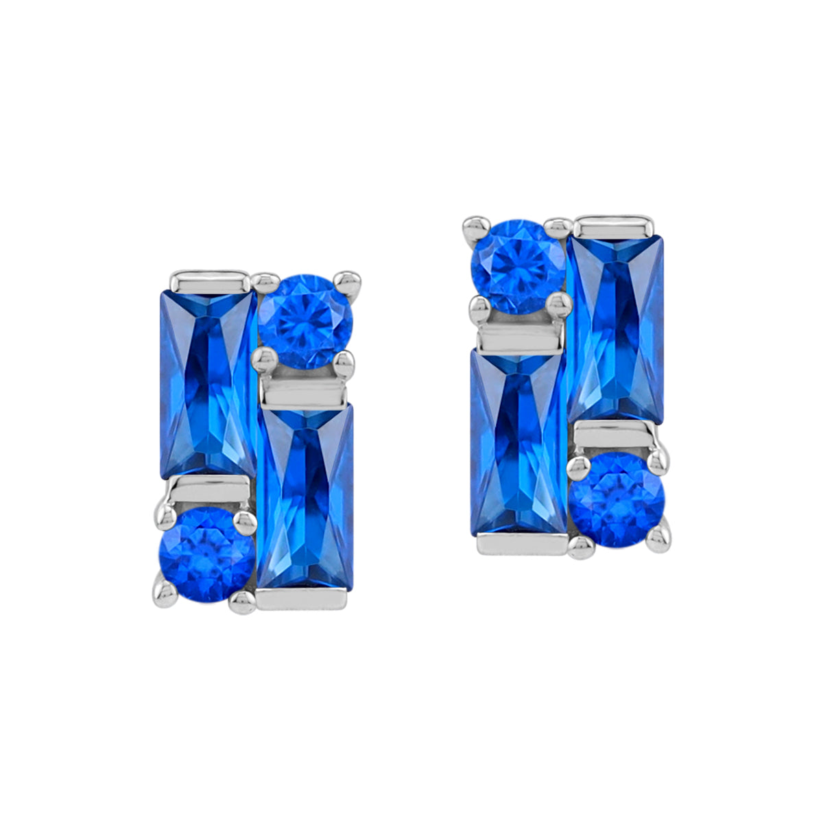 Created Blue Sapphire 925 Sterling Silver Minimalist Fashion Geometric Cluster Stud Post Earrings silvershake