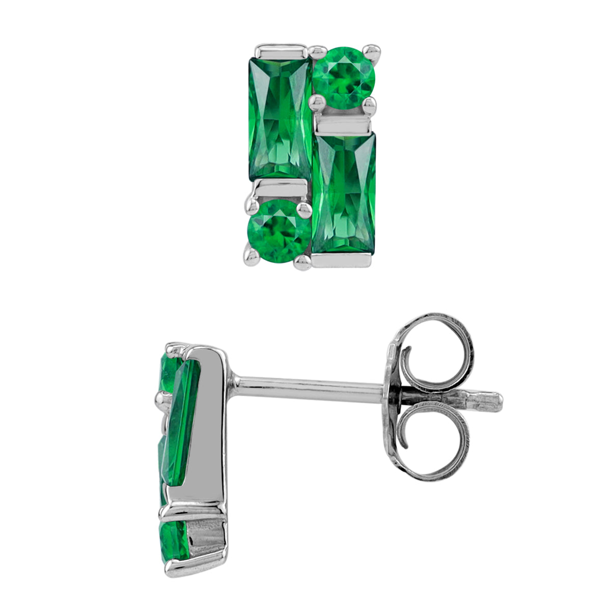 Created Nano Green Emerald 925 Sterling Silver Minimalist Fashion Geometric Cluster Stud Earrings silvershake