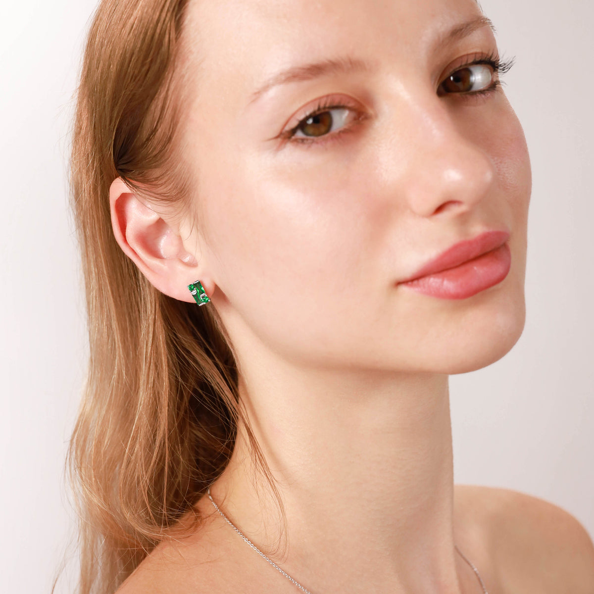 Created Nano Green Emerald 925 Sterling Silver Minimalist Fashion Geometric Cluster Stud Earrings silvershake