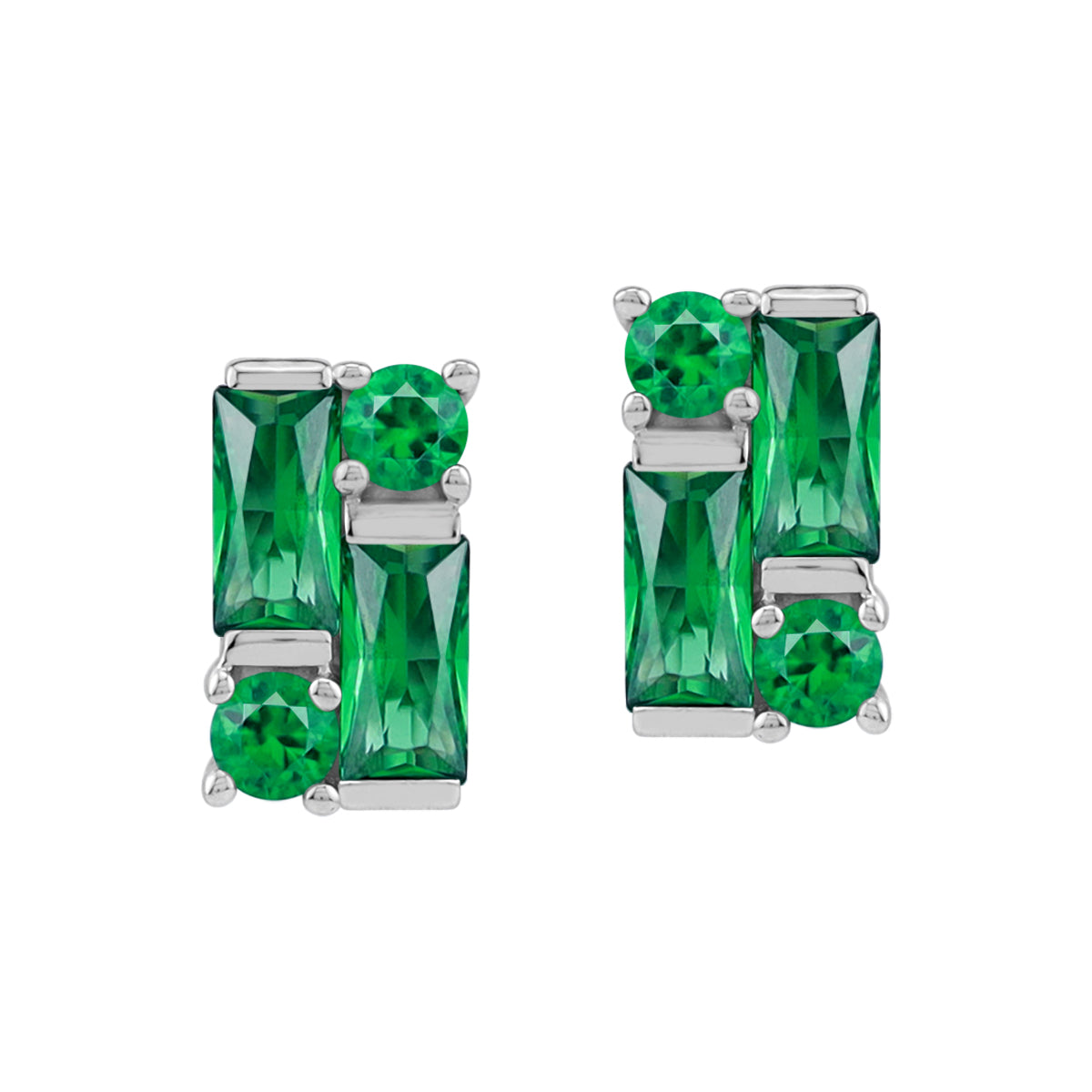 Created Nano Green Emerald 925 Sterling Silver Minimalist Fashion Geometric Cluster Stud Earrings silvershake