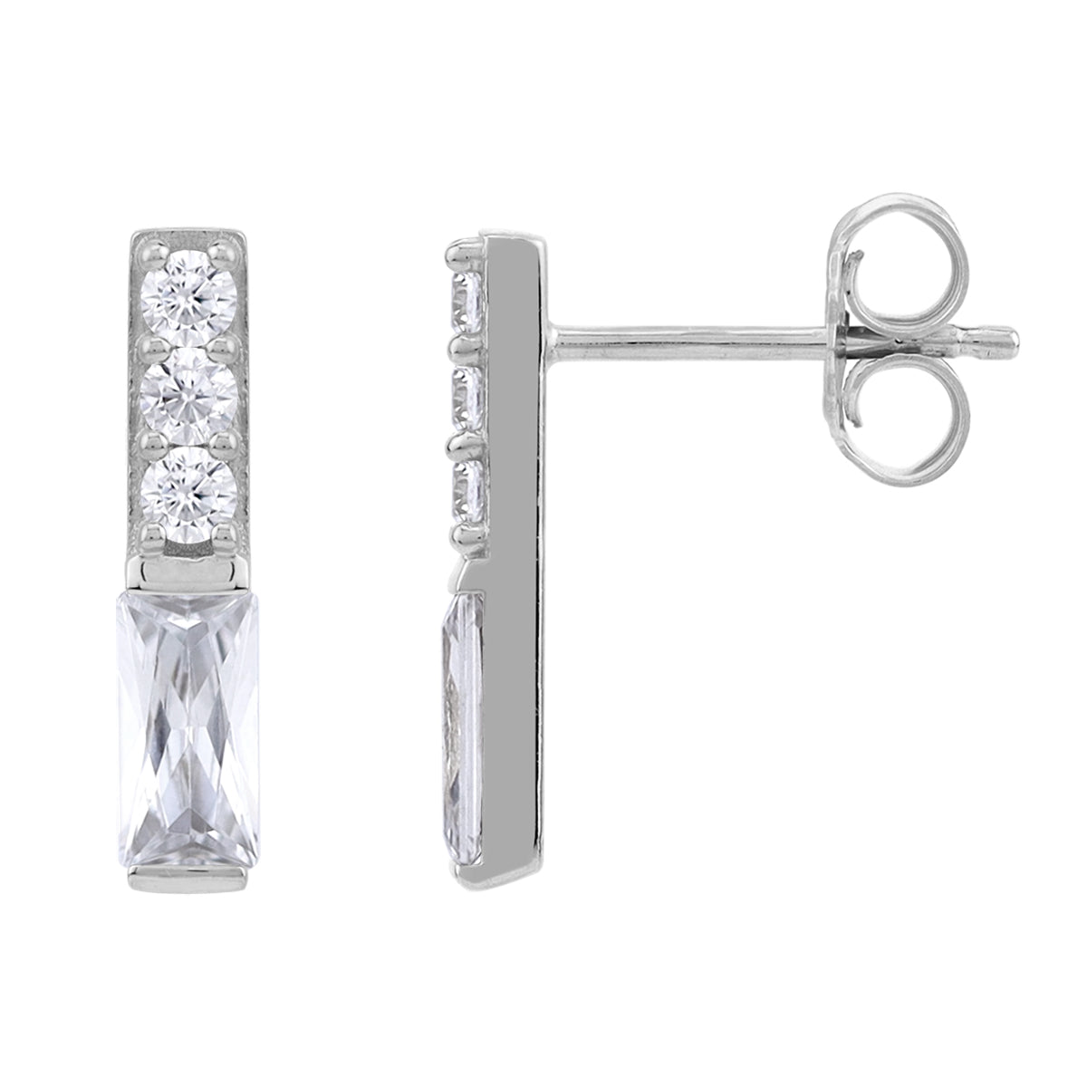 Cubic Zirconia White Gold Plated 925 Sterling Silver Minimalist Trendy Bar Stud Post Earrings silvershake