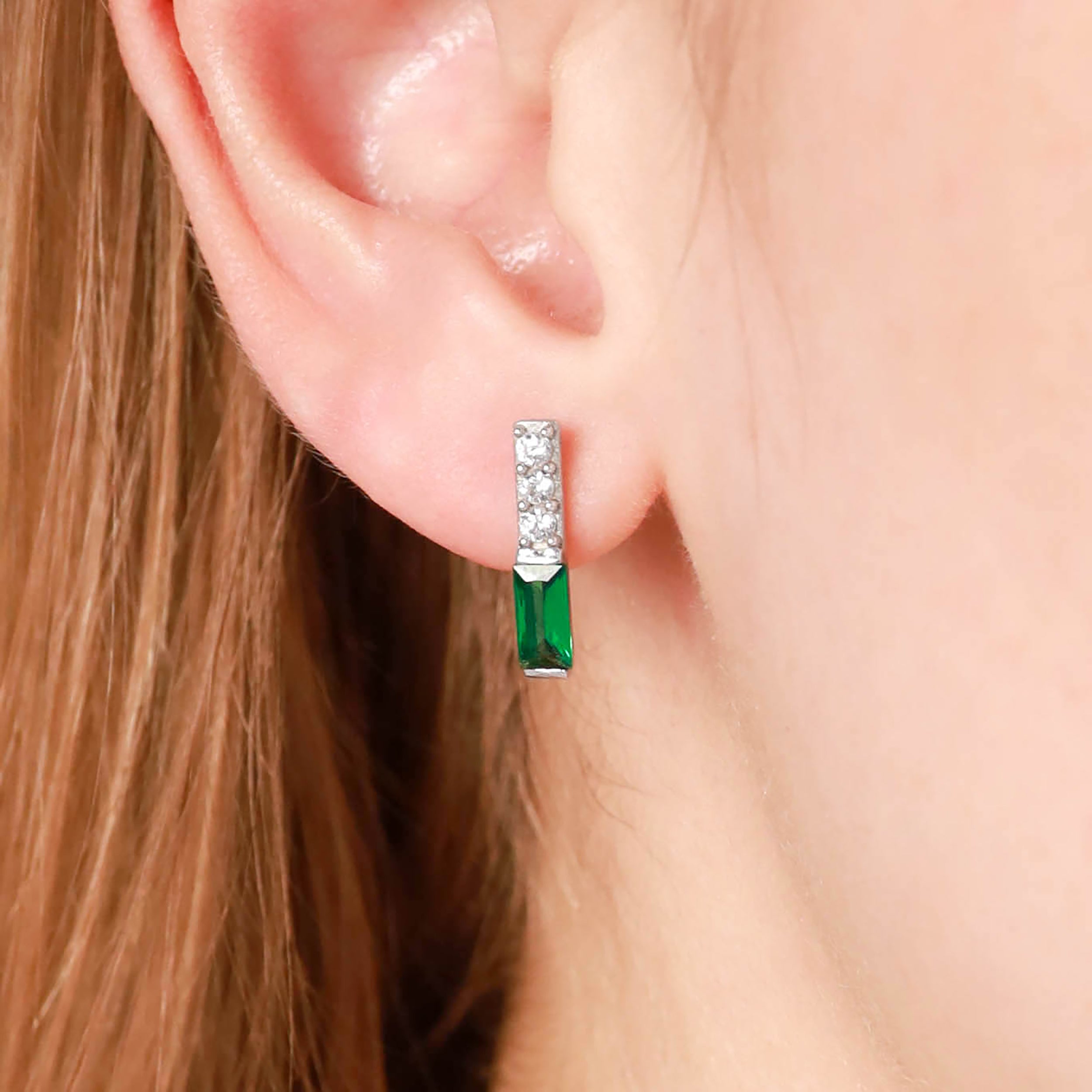 Cubic Zirconia White Gold Plated 925 Sterling Silver Minimalist Trendy Bar Stud Post Earrings silvershake